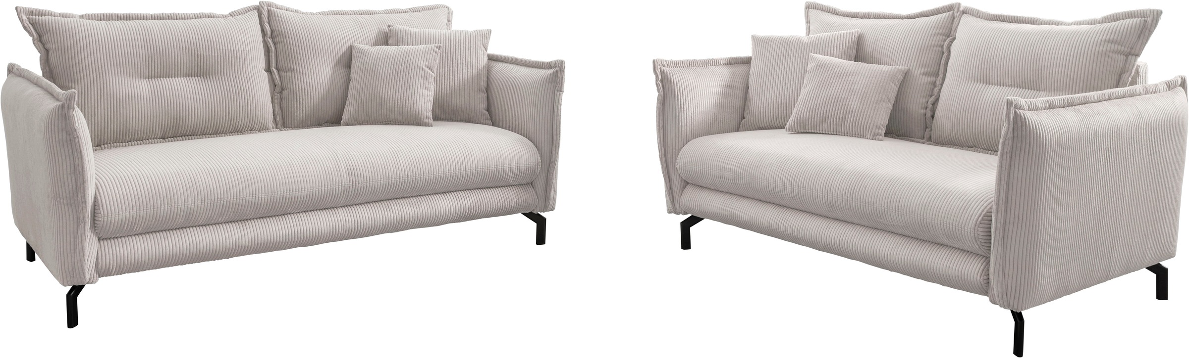 Home affaire Sitzgruppe »LAVA modern und elegant, aktuelle Kissenoptik« 3-Sitzer und 2-Sitzer, 2 tlg. tlg. Armlehnen verstellbar