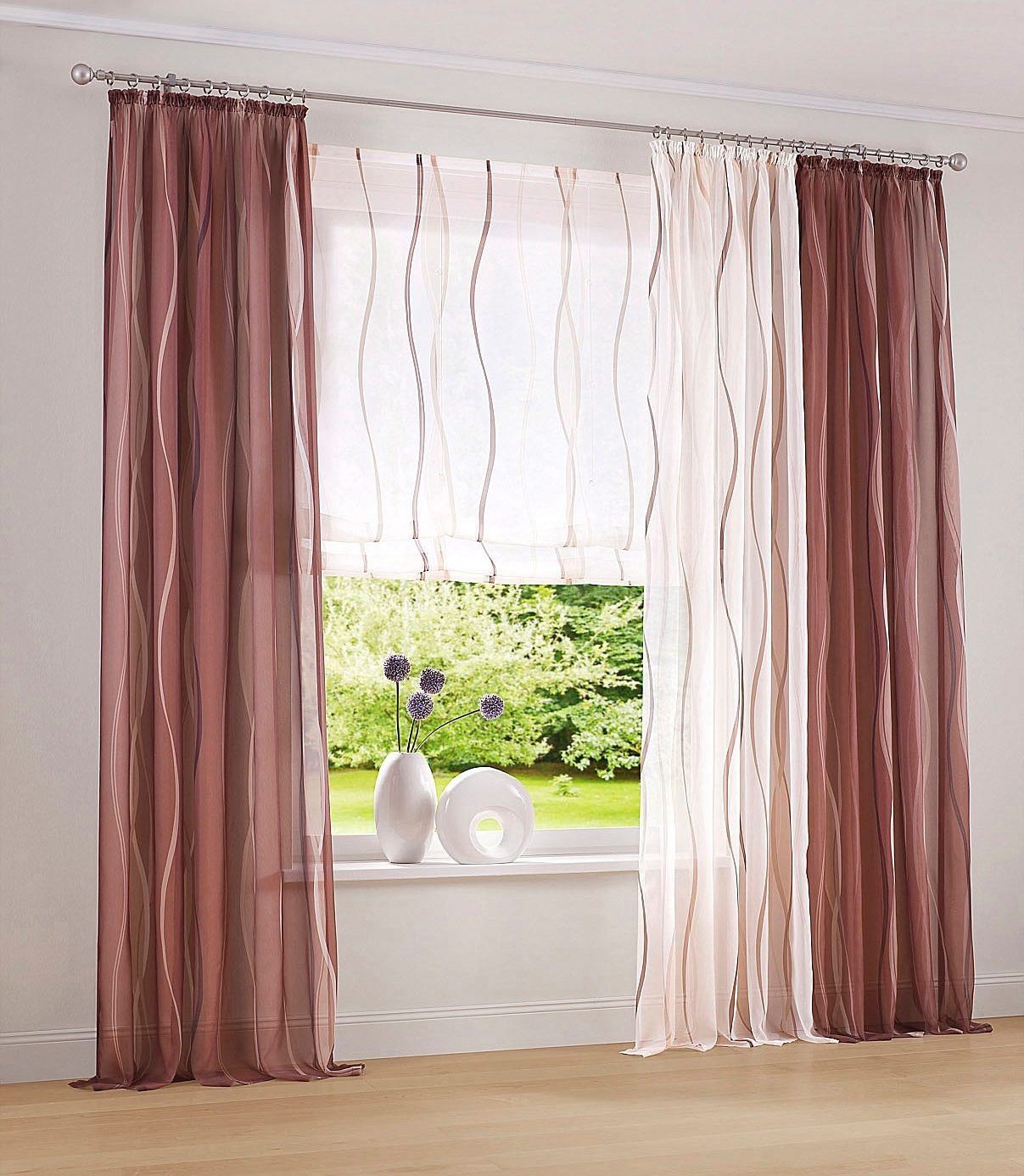 my home Polyester, mit Transparent, Voile, »Dimona«, Raffrollo Klettschiene, kaufen bequem Wellen