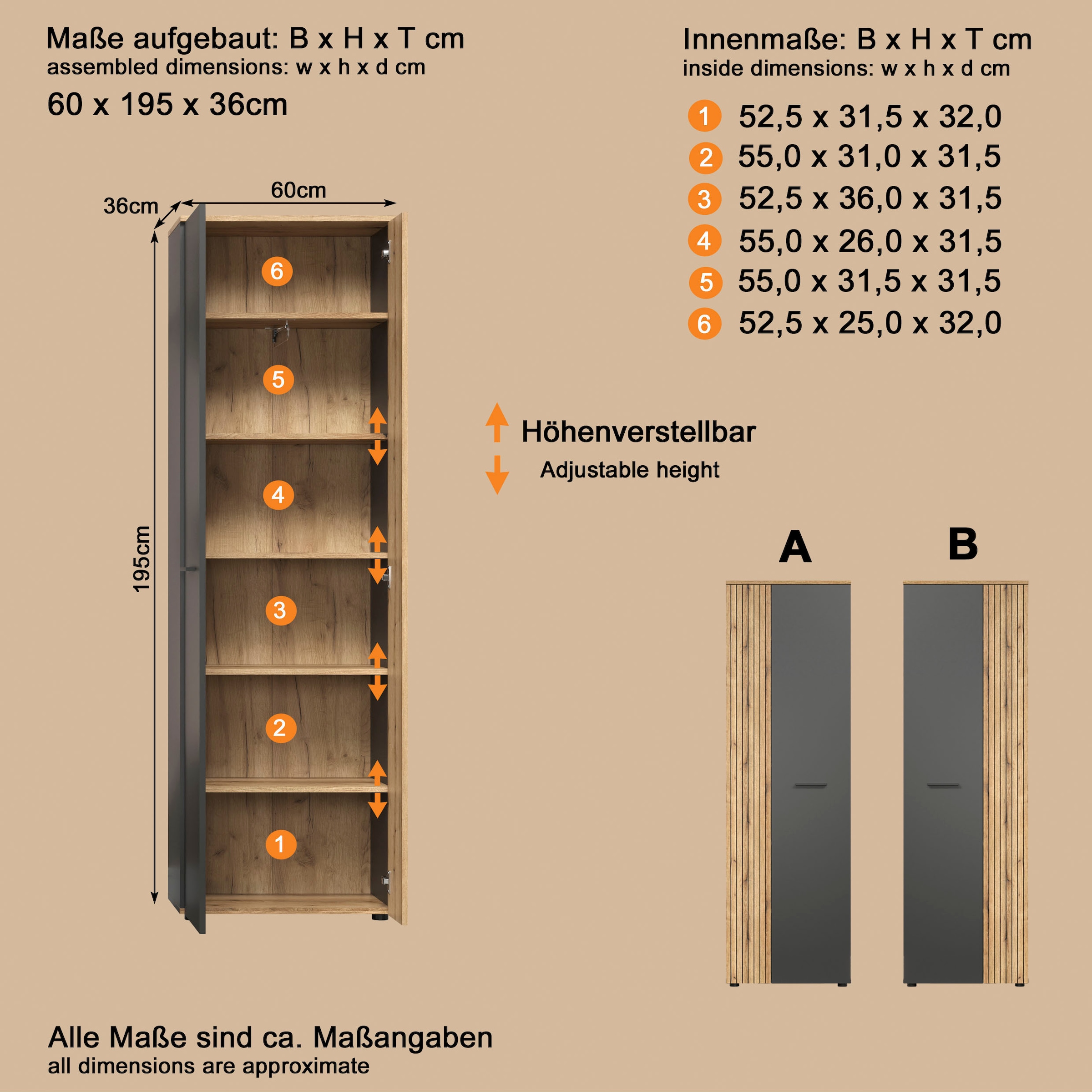 Home affaire Armoire vestiaire »Estepona« 1 cuis tlg. Flurschrank mit 2 Türen & 1 Kleiderstange – (B/T/H) 60/36/195 cm