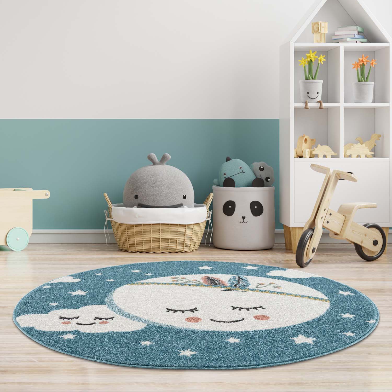 Image of Carpet City Kinderteppich "Anime9383" rund 11 mm Höhe Sternen-Teppich mit Mond, Weicher Flor, Pflegeleicht, Kinderzimmer