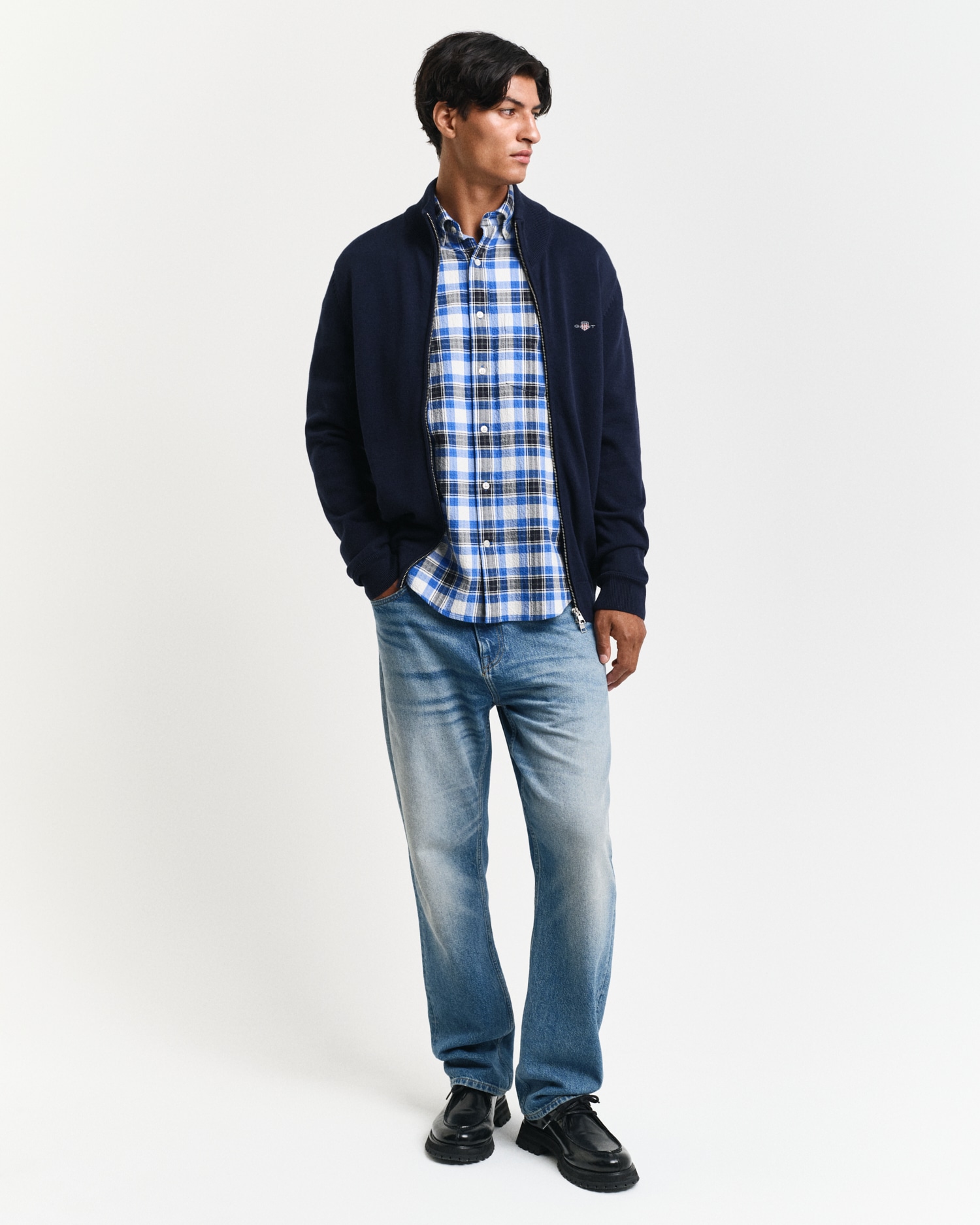 Gant Cardigan »CASUAL COTTON ZIP CARDIGAN« Mit Rippbündchen an Stehkragen, Ärmeln und Saum