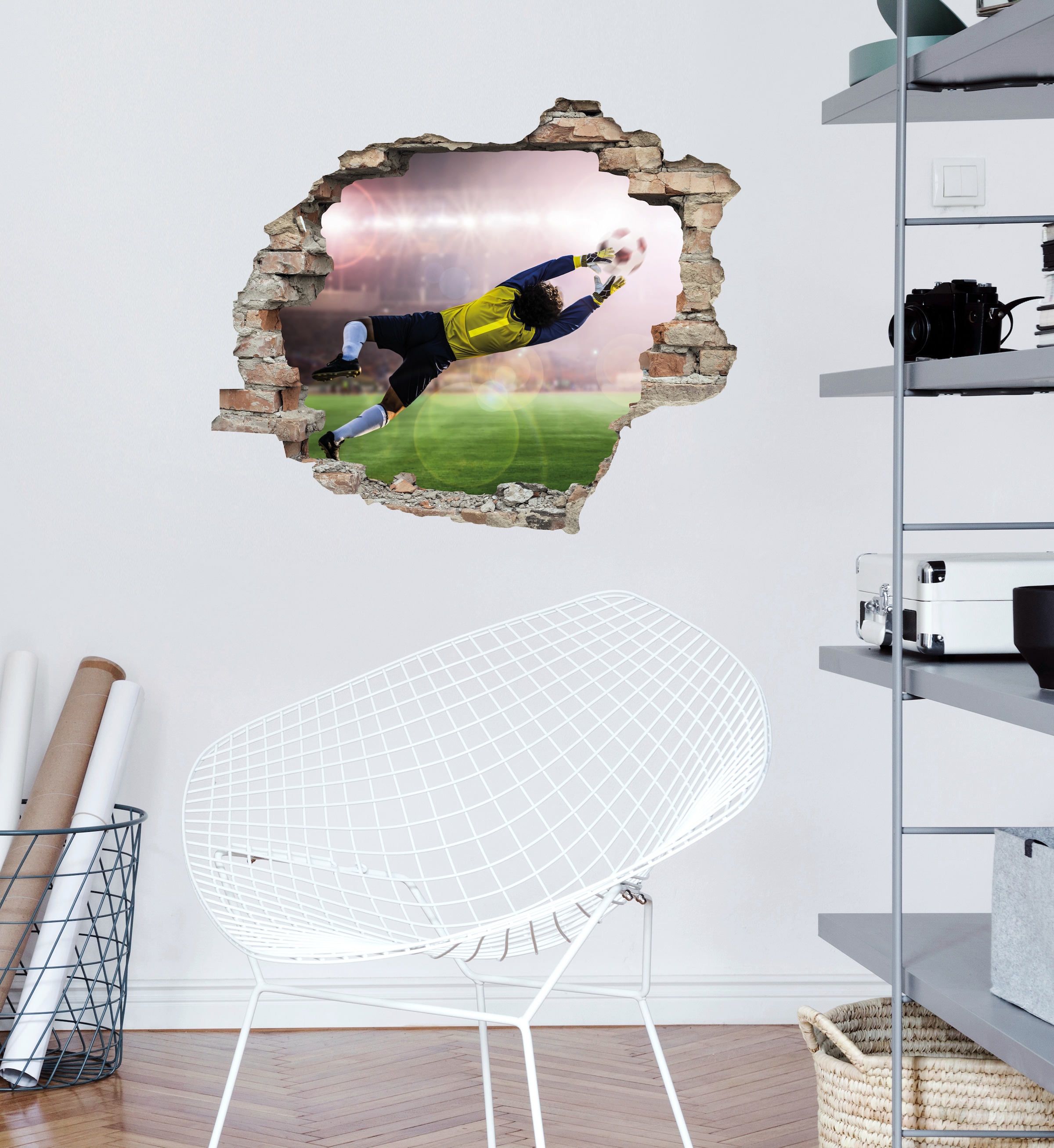 queence Autocollant mural »Torwart« Wandsticker, Wandbild, selbstklebend, 3D, Wanddurchbruch