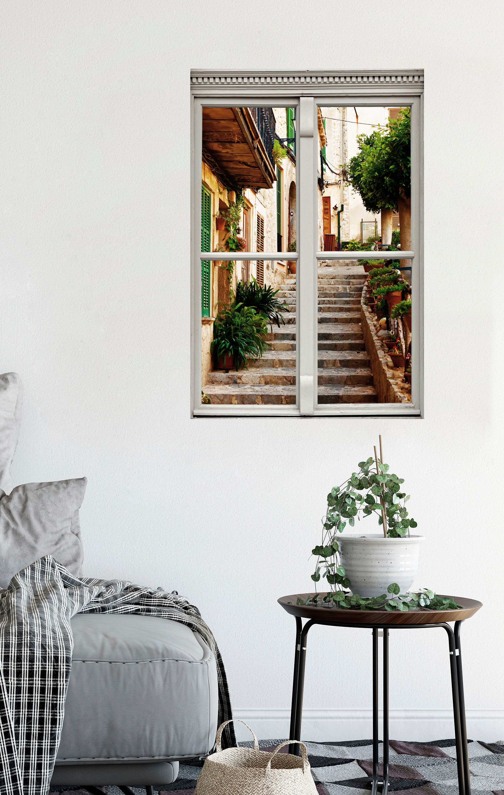 queence Wandsticker »Treppe am Haus« Wandsticker, Wandbild, selbstklebend, 3D, Fenster