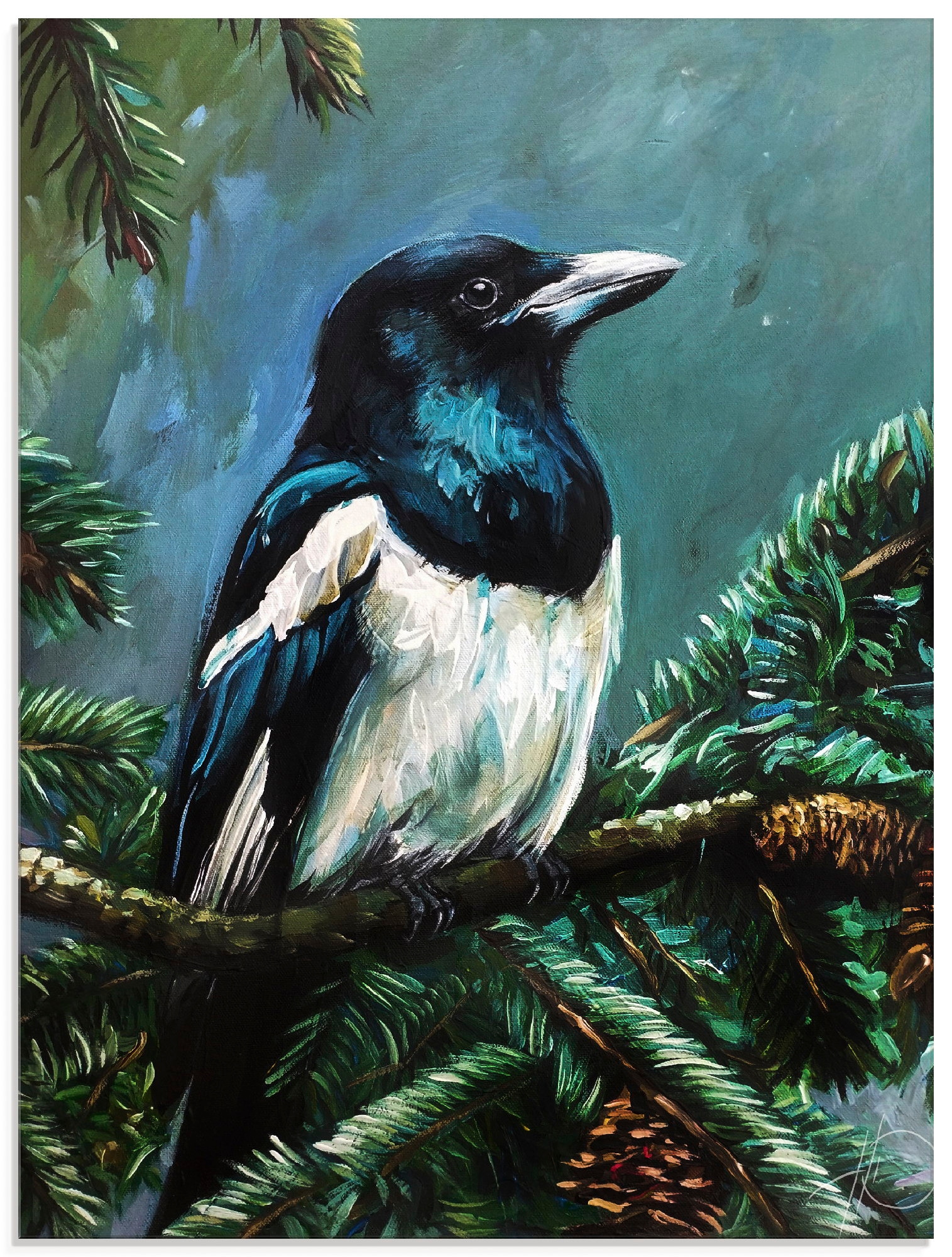 Image of Artland Glasbild "Die Elster im Tann" Vogelbilder 1 Stk. tlg. in verschiedenen Grössen