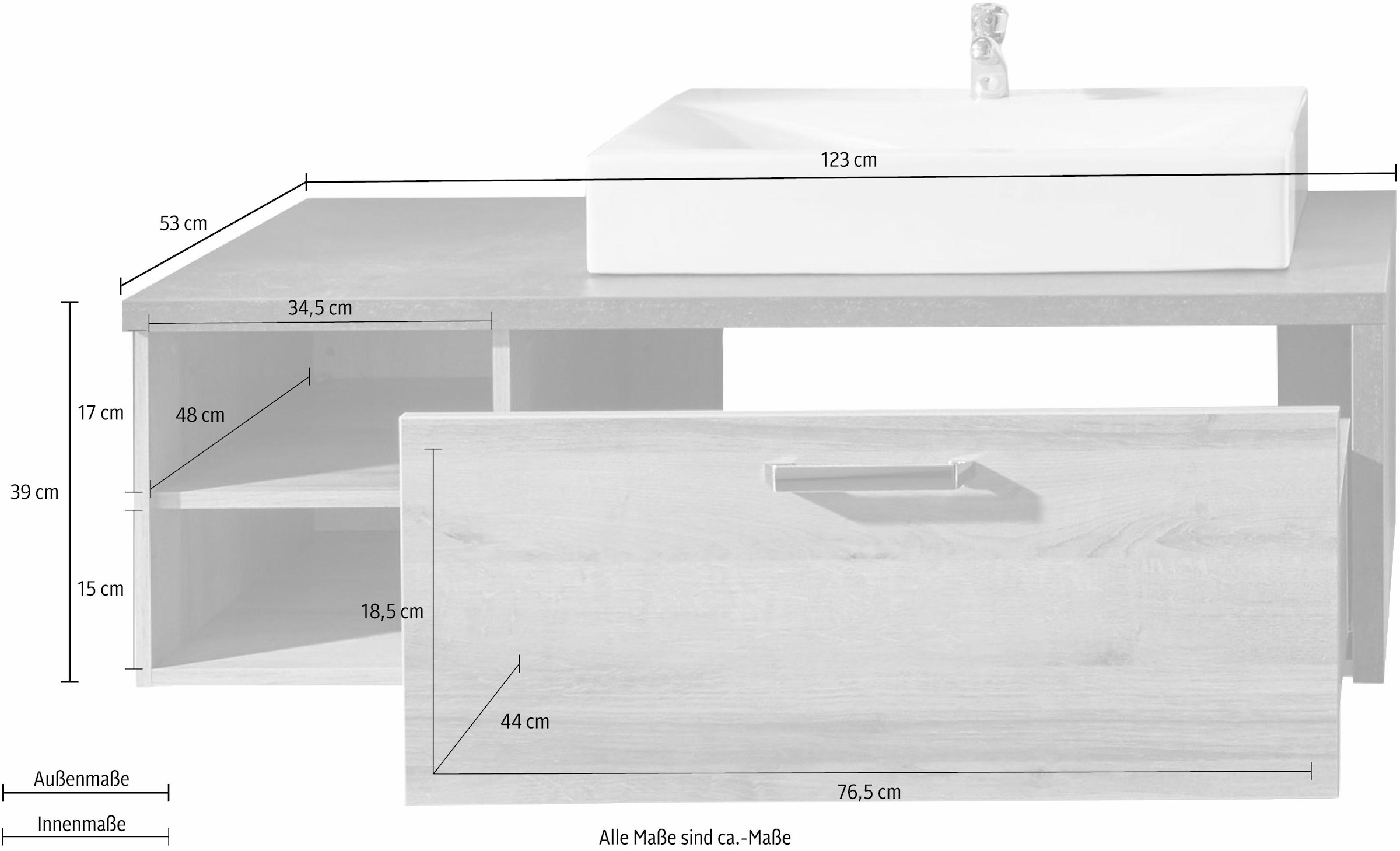 welltime Waschbeckenunterschrank »Bilbao«, Waschtisch mit Metallgriff und 2 Fächern - Masse (B/T/H) 123/53/39 cm