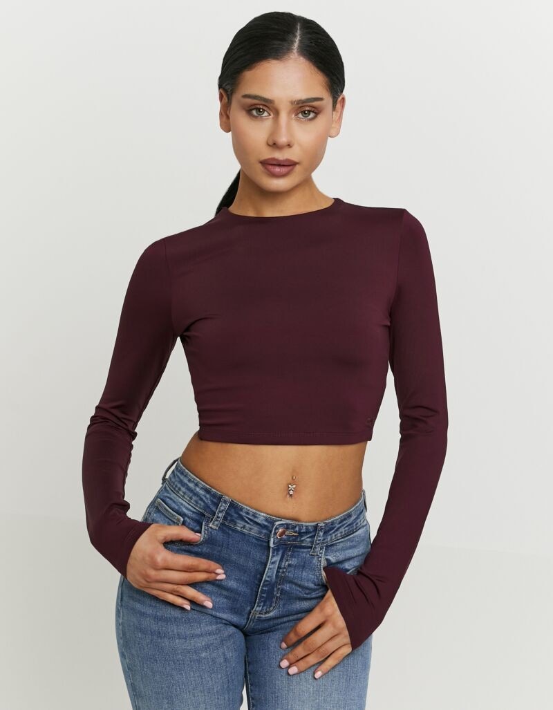 Tally Weijl T-shirt à manches longues »STSPAPRETTY2« Materialmix, Basic Shirt, bauchfrei in schlichter Optik