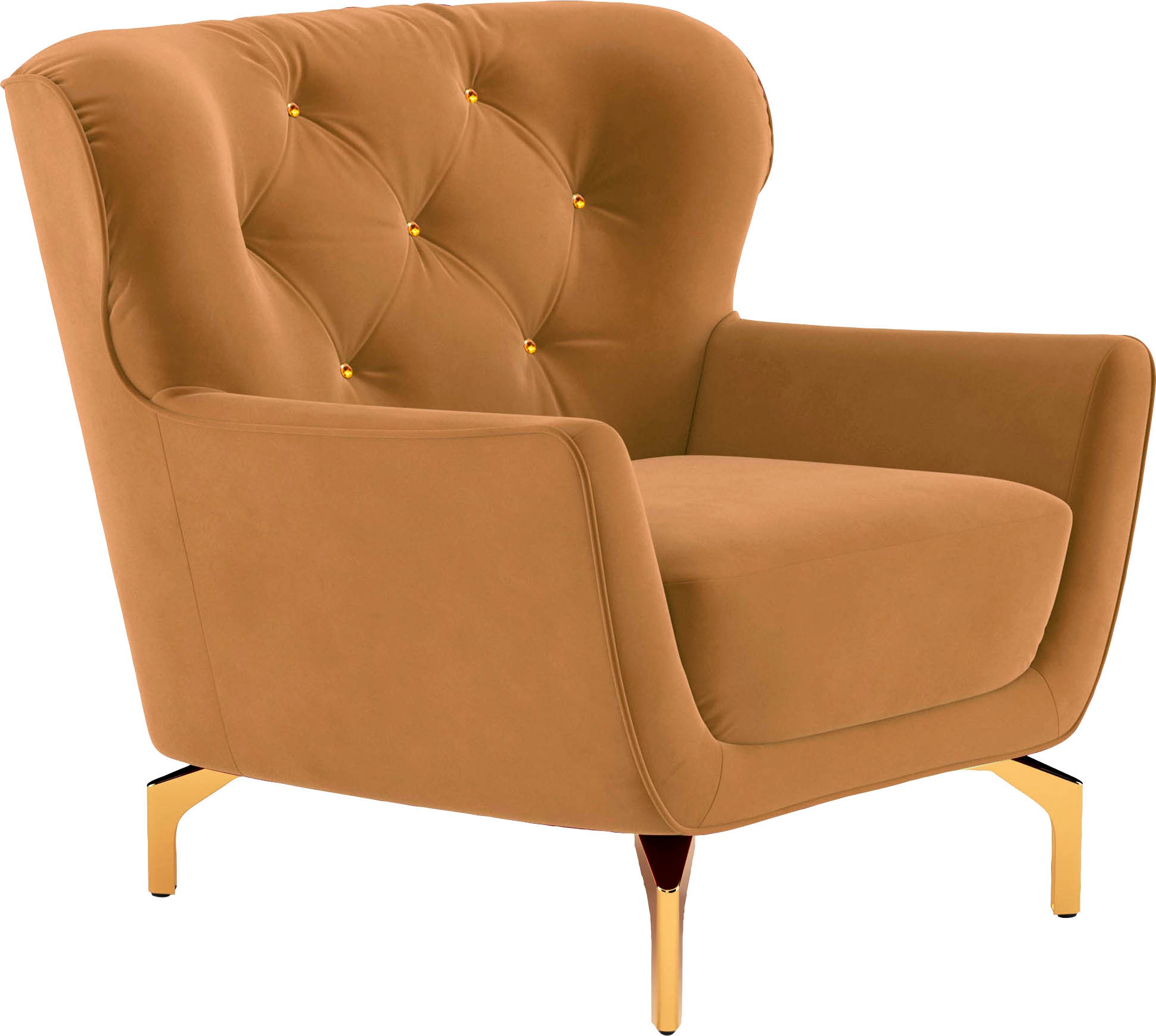 sit&more Fauteuil »Orient 3« inkl. 1 Zierkissen mit Strass-Stein, goldfarbene Metallfüsse