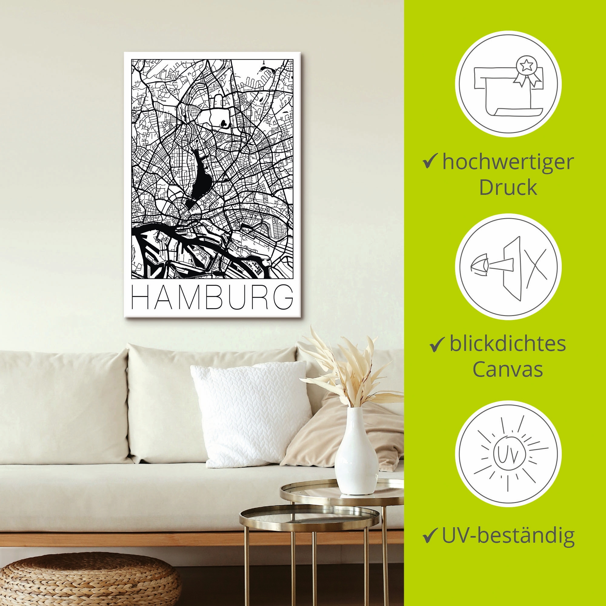 Artland Wandbild »Retro Karte Hamburg Deutschland« Deutschland 1 Stk. tlg. als Leinwandbild, Poster in verschied. Grössen