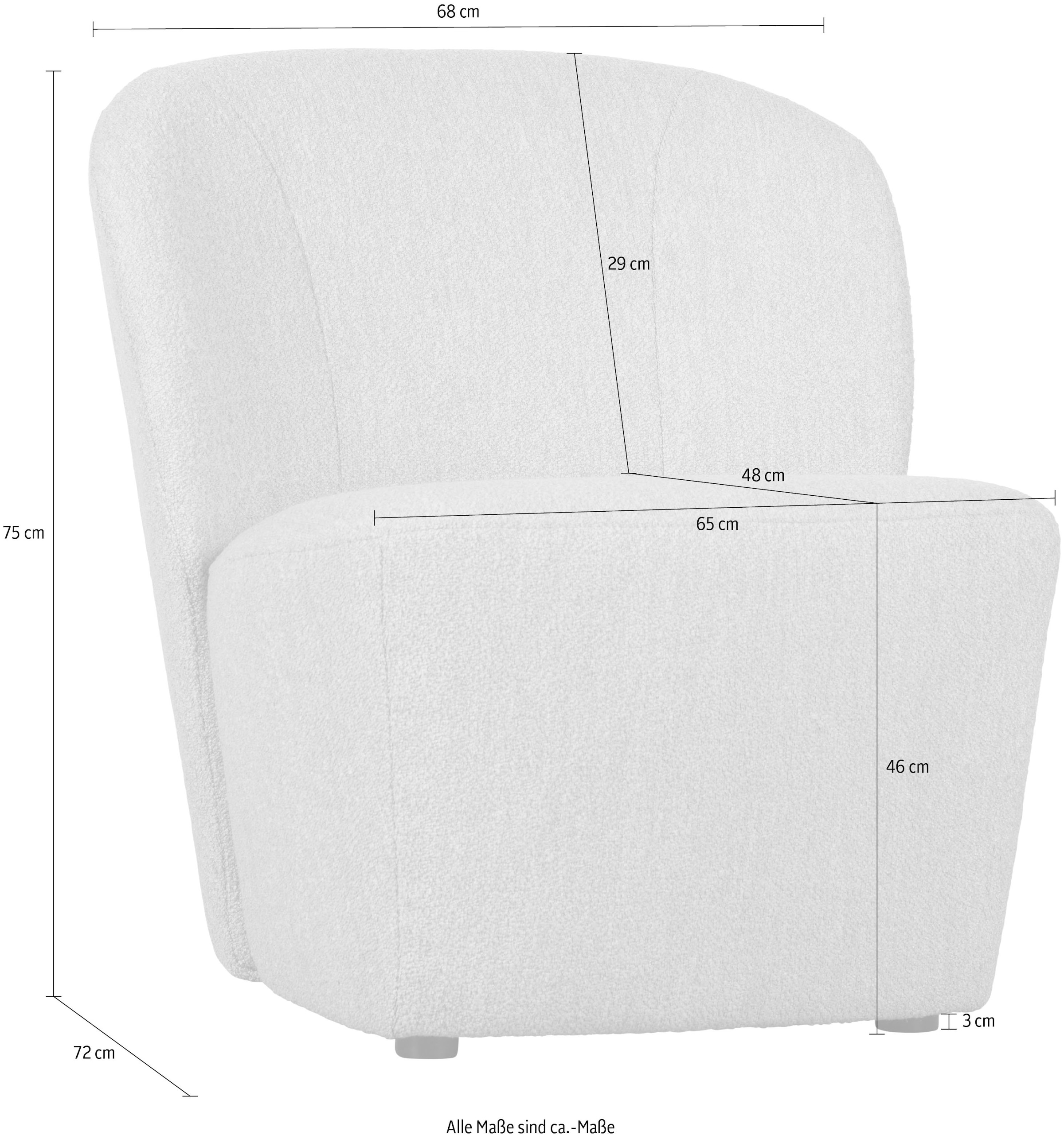 WOOOD Loungesessel »Lofty mit Bouclé-Bezug und Hartholzrahmen B 68 x T 72 x H 75 cm« Hohe Verschleissfestigkeit, Sitzhöhe 42 cm, separates Rückenkissen