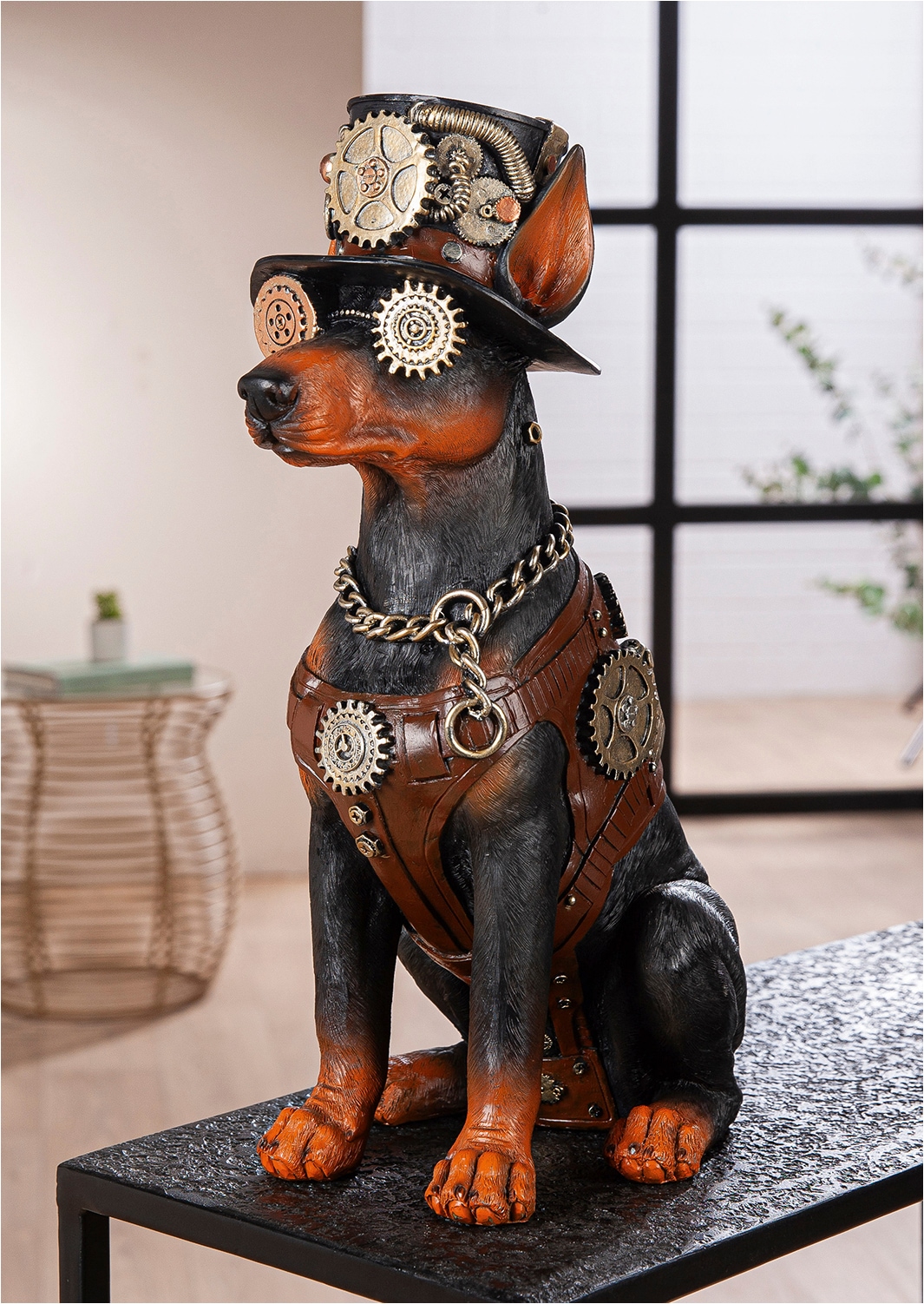 GILDE Sculpture »Figur Dobermann Steampunk Doberman« Sculpture de chien Dobermann style steampunk engrenages chapeau personnage fantastique