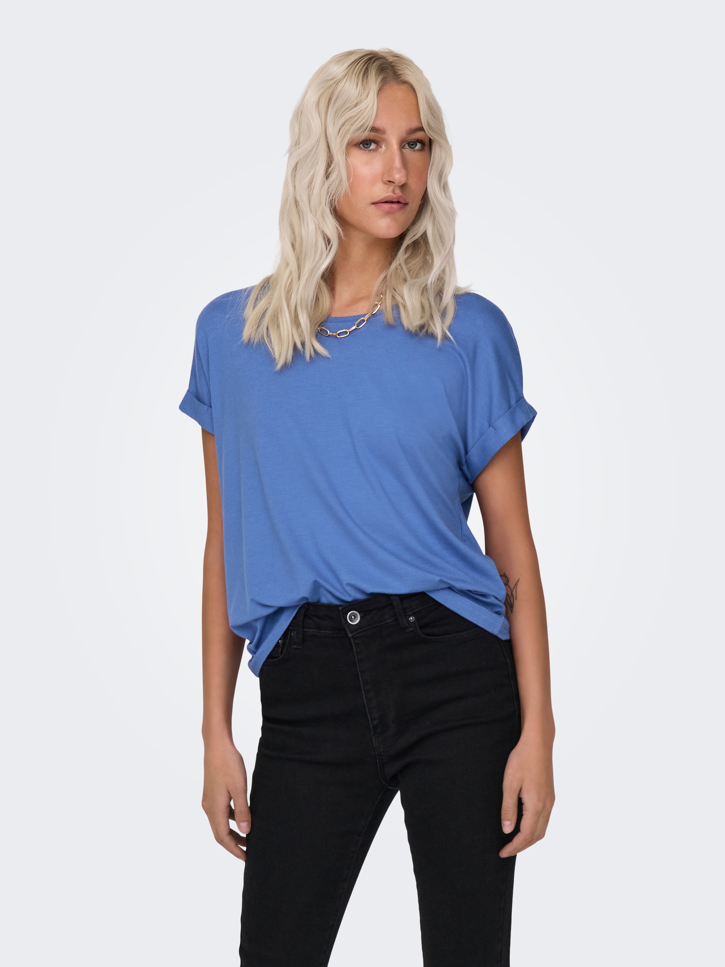 ONLY T-shirt »ONLMOSTER – Kurzarmshirt mit Aufschlag und klassischem Look« mélange viscose, coupe régulière