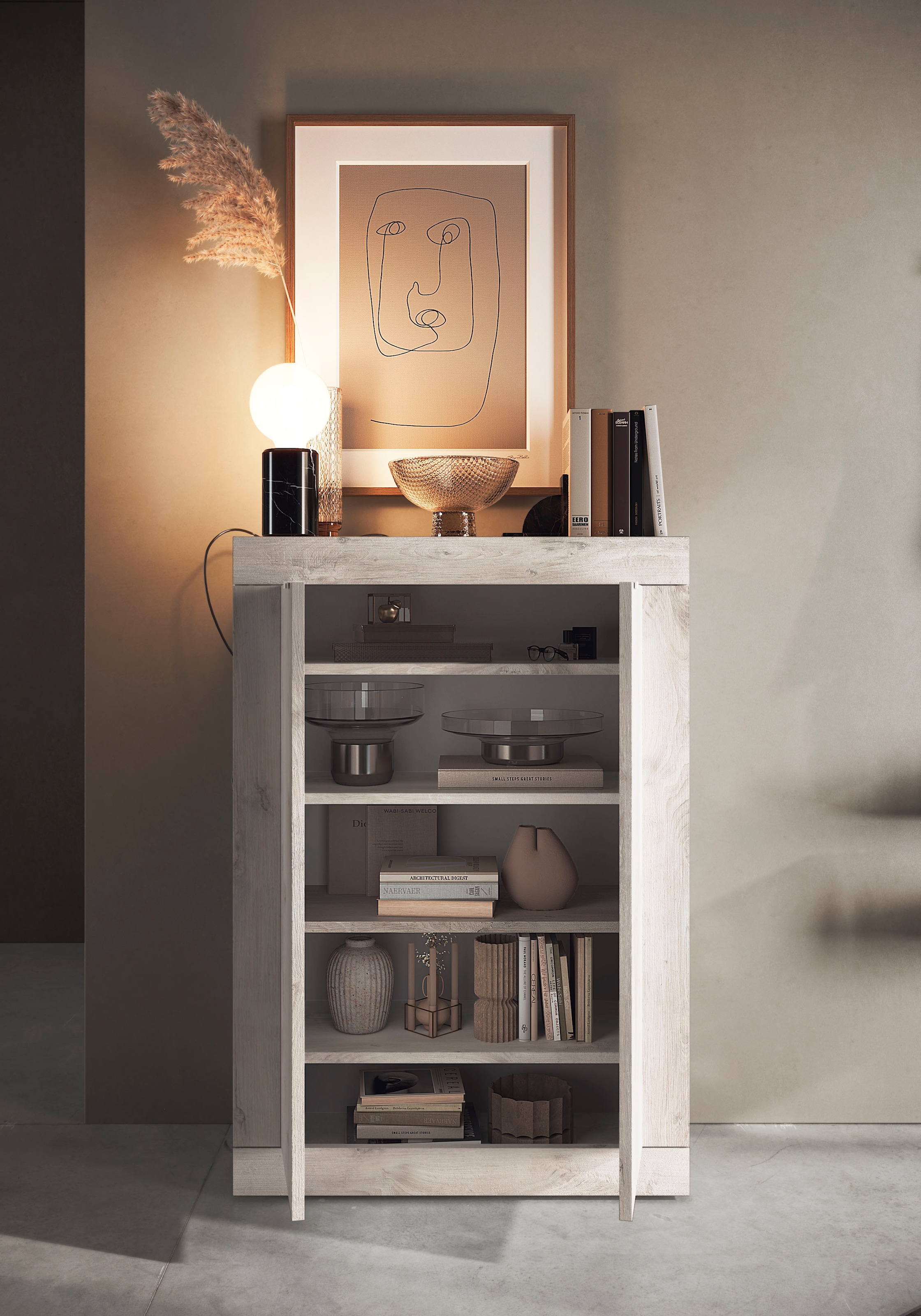 INOSIGN Schuhschrank »Basic Breite 78 cm, Höhe 116 cm, Schuhkommode,«, moderne Rahmenoptik, Metallgriffe, 4 Einlegeböden