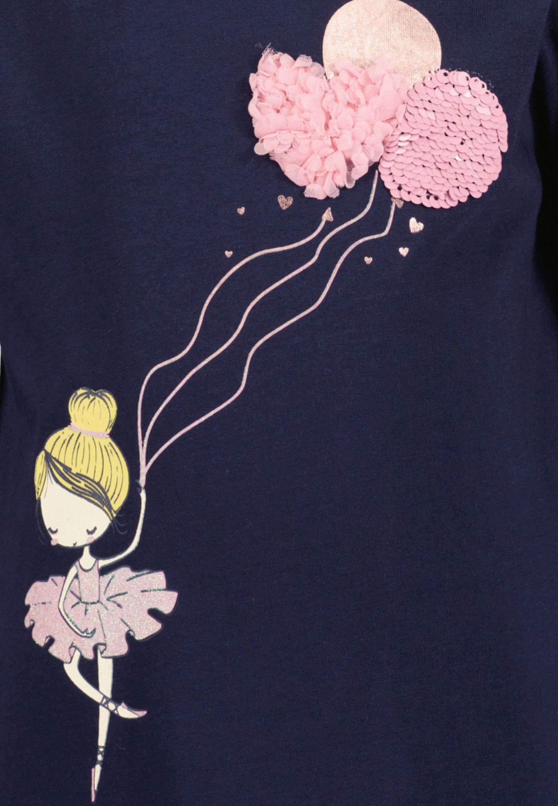 Blue Seven Langarmshirt Baumwolle, Wendepailletten, Glitzerdruck und Tüll-Applikation
