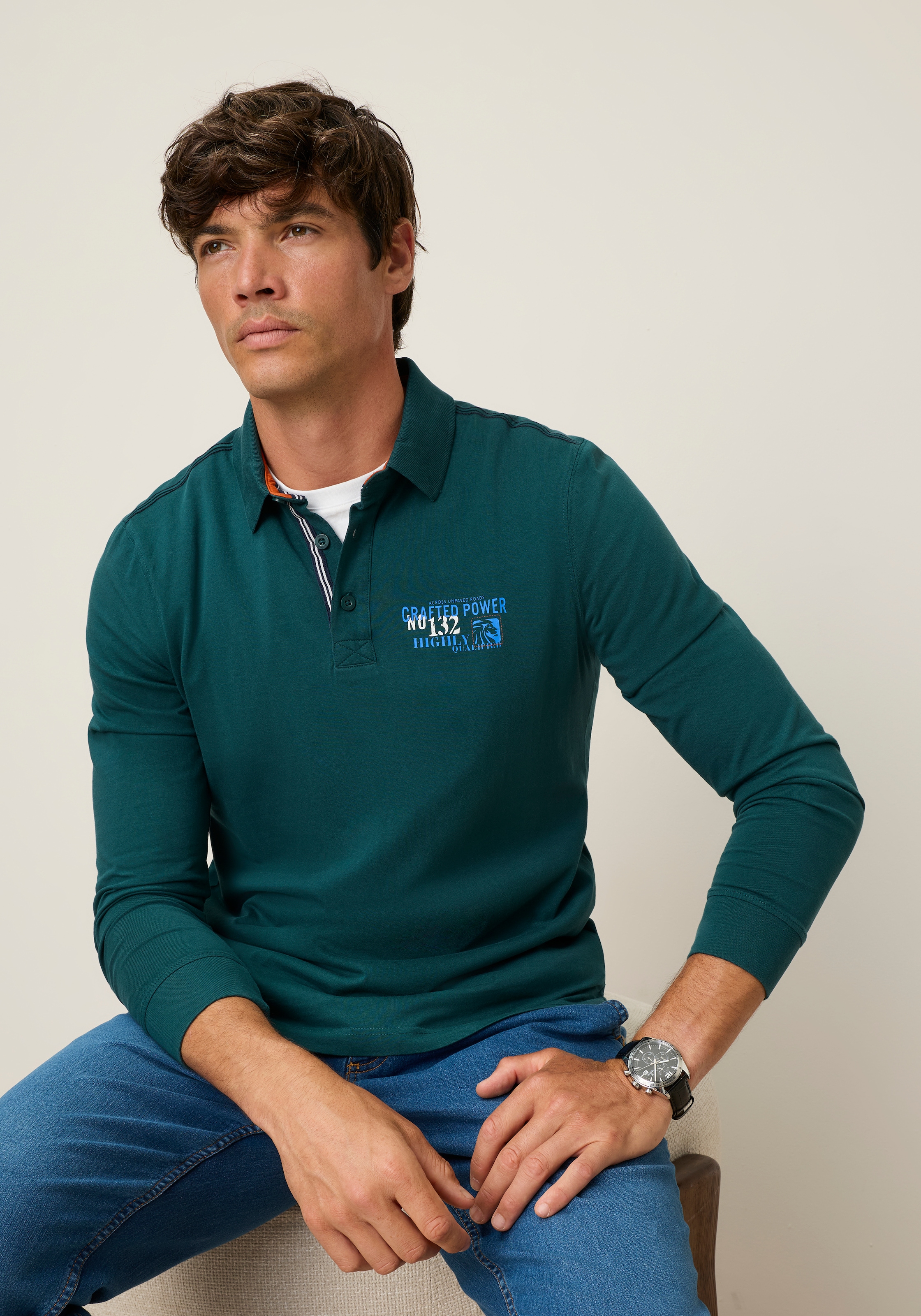 Man's World Poloshirt Normale Passform, mit Langarm, klassischer Look