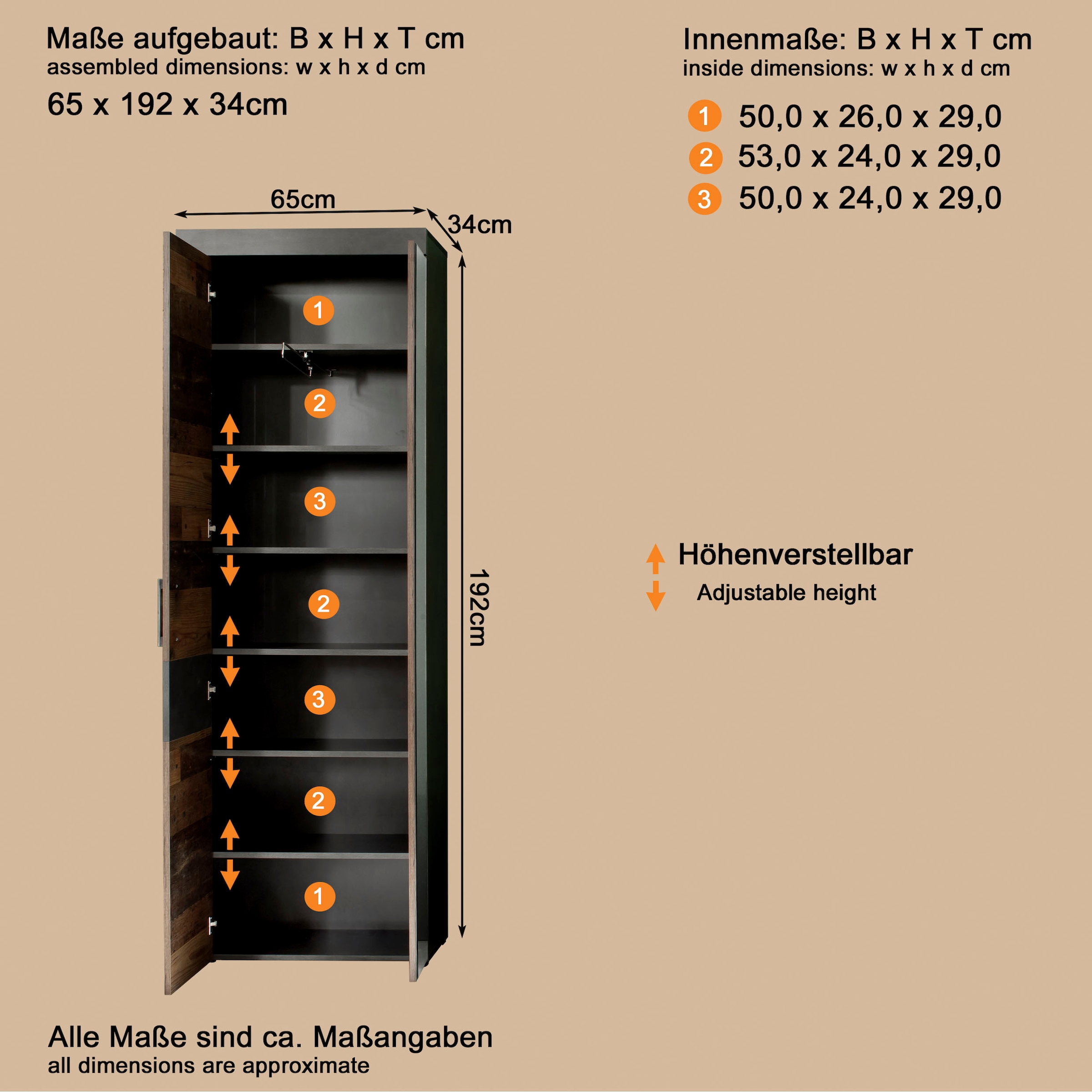 Home affaire Armoire vestiaire »Ilana« Garderobenschrank mit 2 Türen - (B/T/H) 65/34/192 cm