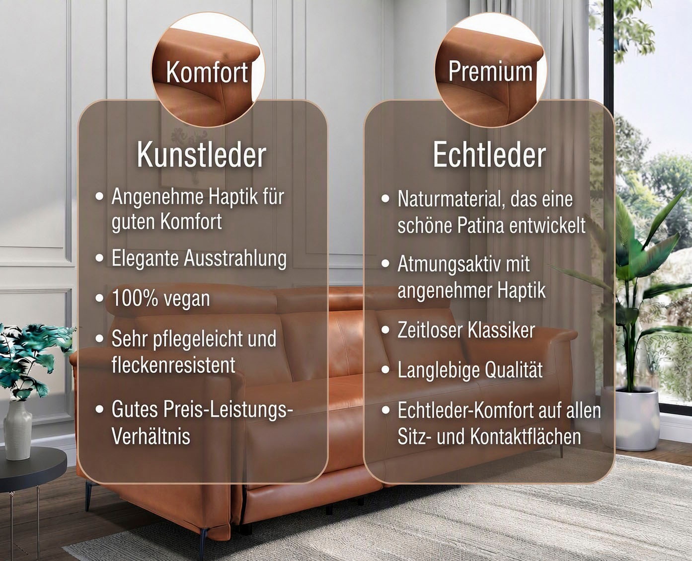 GOODproduct 3-places »LUND,Lederoptik, 222 cm, man. o. elektr. Relaxfunktion in 2 Sitzen« (gauche/droite), USB-A pour version électrique, réglage de la tête