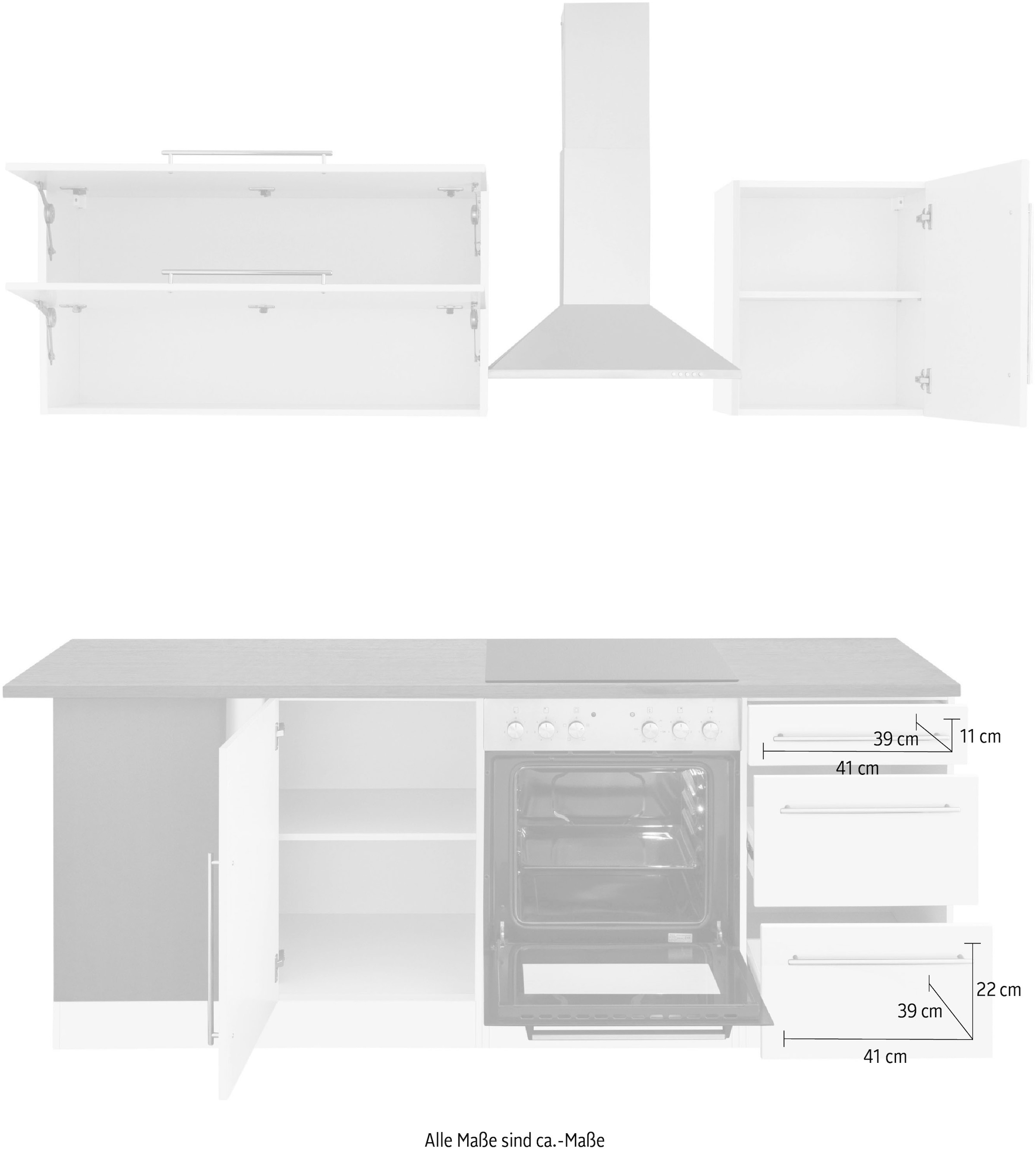 KOCHSTATION Cuisine d'angle »KS-Samos« largeur d’installation 220x220 cm, option appareils électriques, avec plan de travail