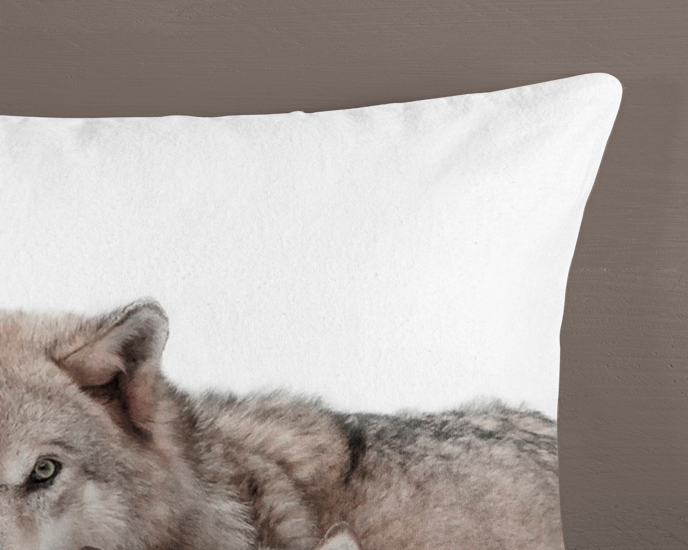 good morning Wendebettwäsche »Fera«, Biber, 135x200, Warm, Weich, Wendeoptik, Reissverschluss, Wolf, Sand