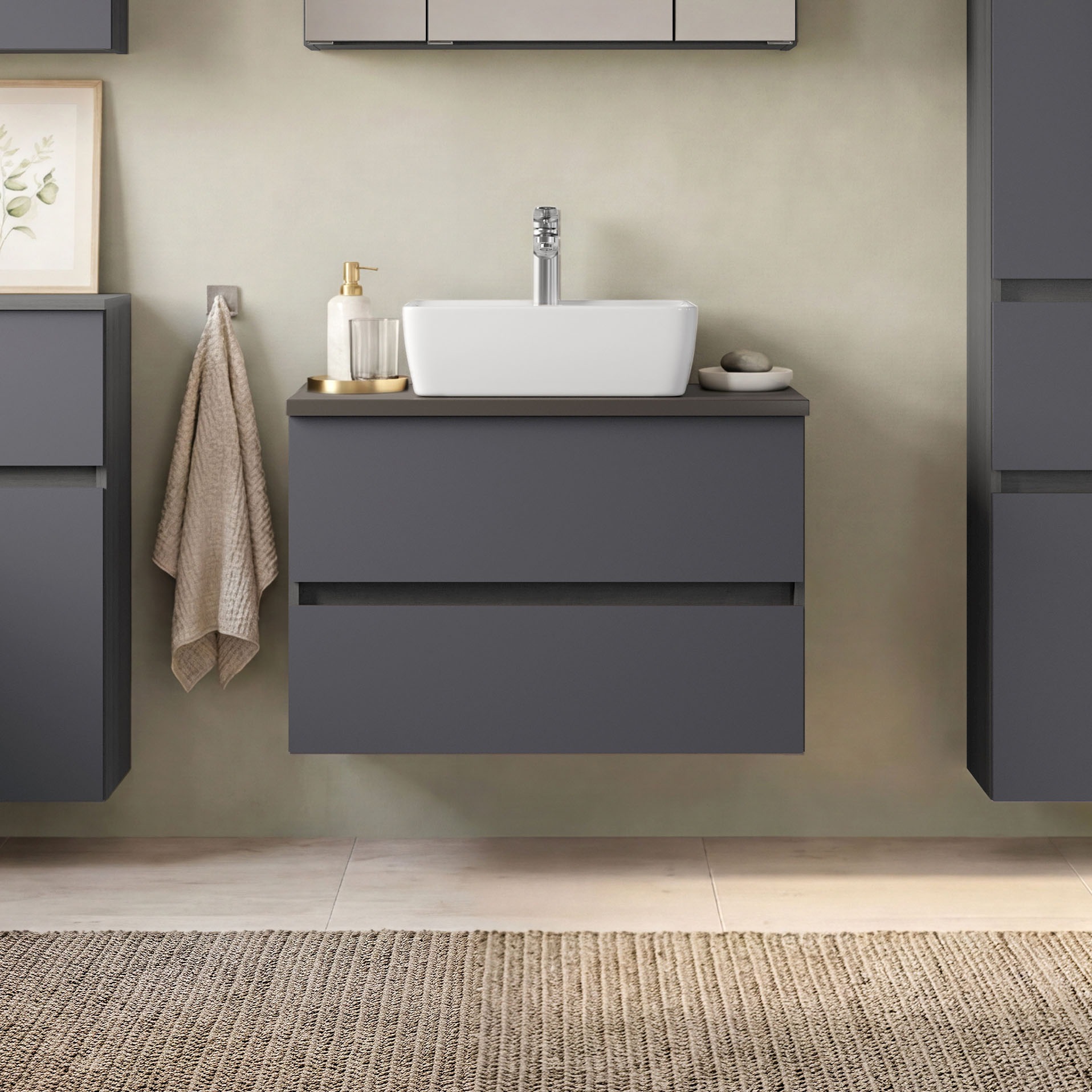 Image of GOODproduct Waschtisch "BOZEN, Aufsatz-Waschtisch mit Keramkbecken" Aufsatz-Keramkibecken, grifflose Front