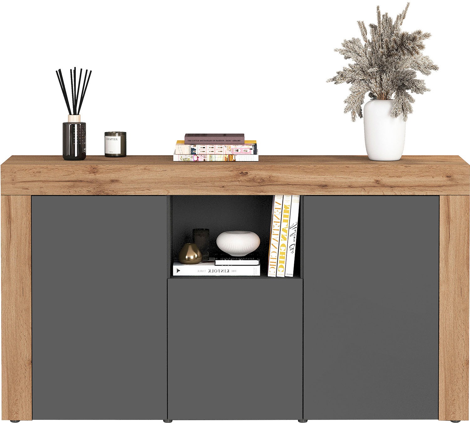 INOSIGN Sideboard »CHRONOS Breite 155 cm mit 3 Türen, 1 offenes und 6 geschlossene Fächer«, (1 St.), Sideboard,Kommode, Schrank, Grifflos mit Push to Open, Made in Italy