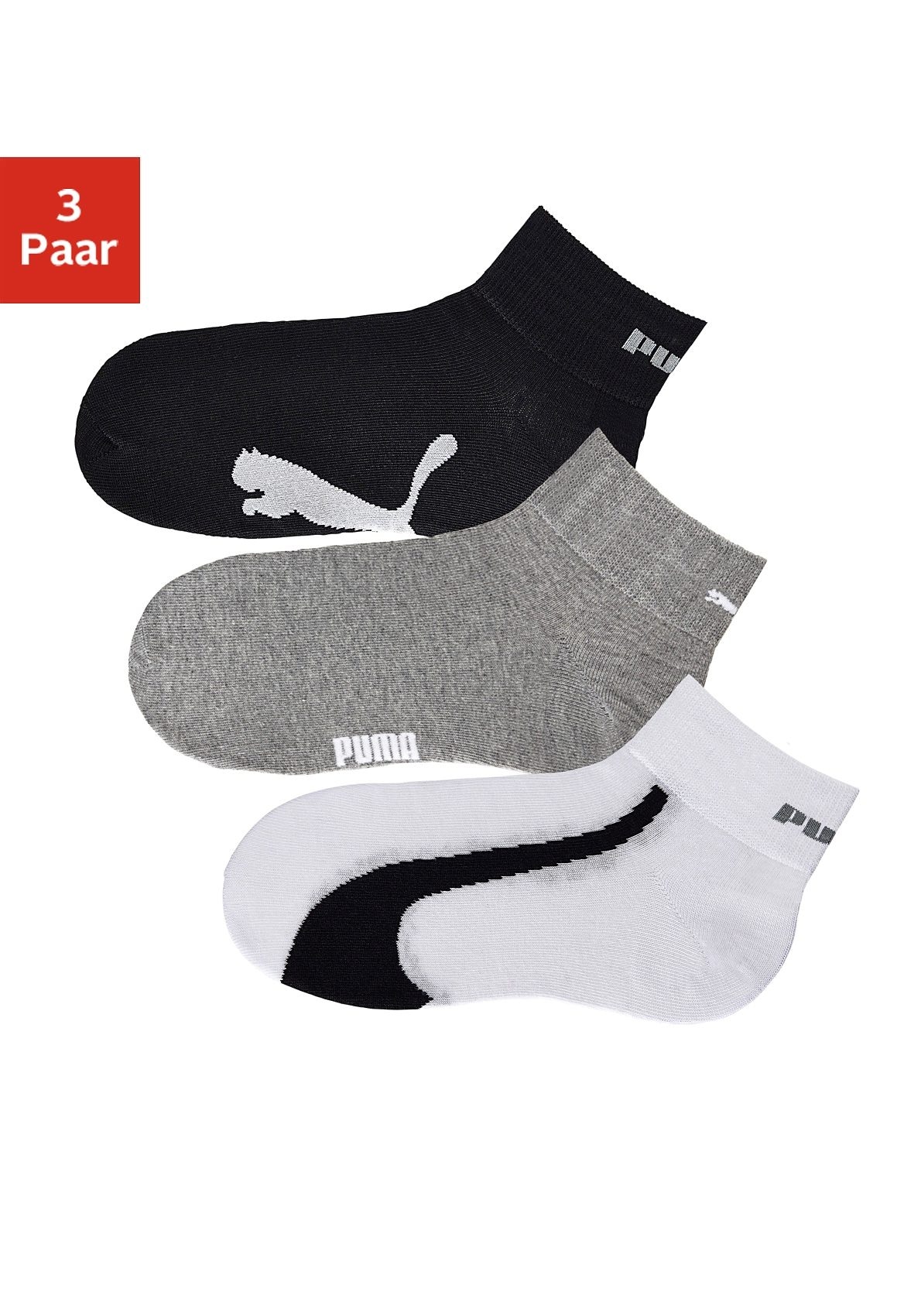 PUMA Sportsocken, (3er-Pack), mit kurzem geripptem Schaft