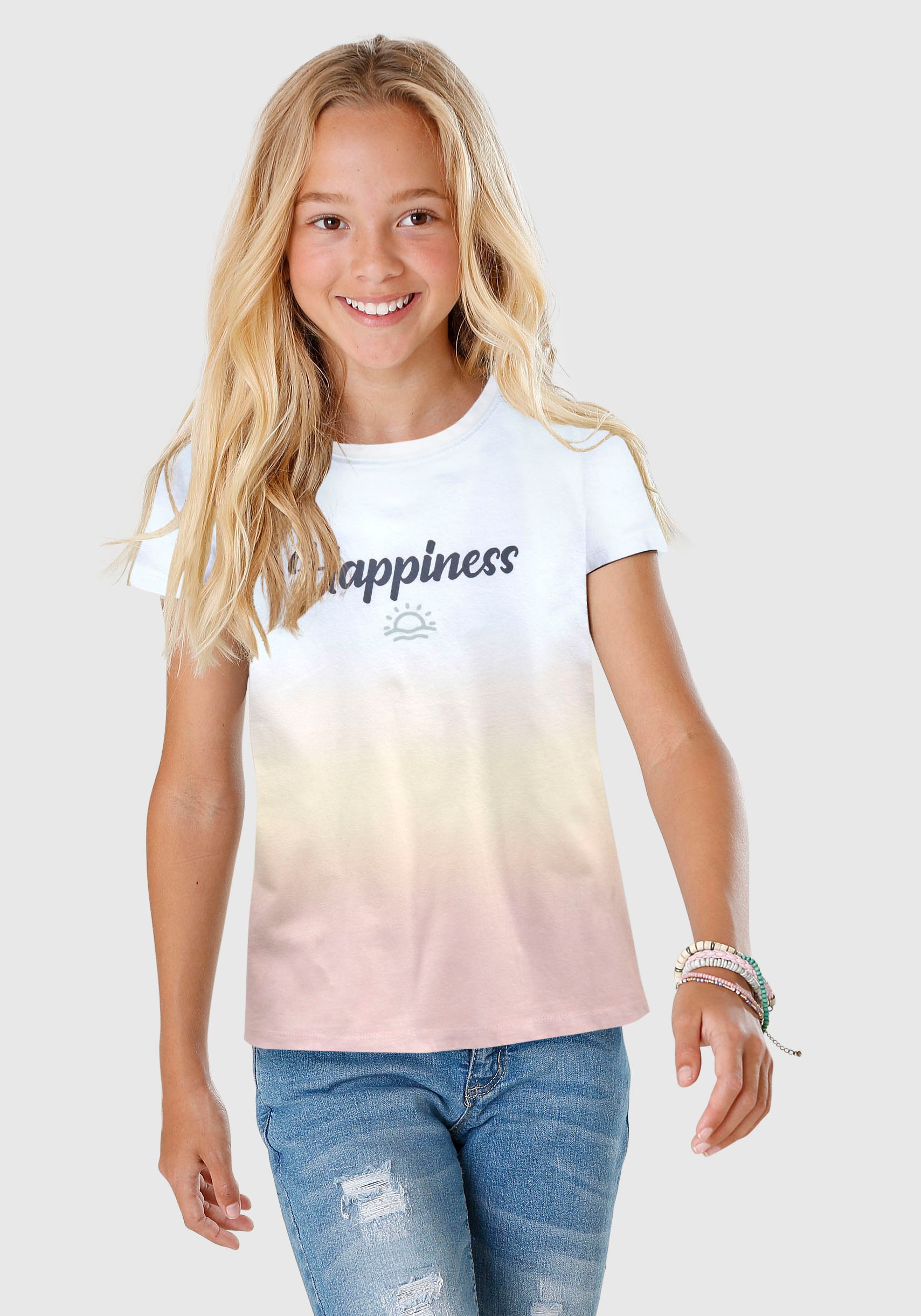 Image of KIDSWORLD Print-Shirt »HAPPINESS«, im Farbverlauf mit Druck bei Ackermann Versand Schweiz