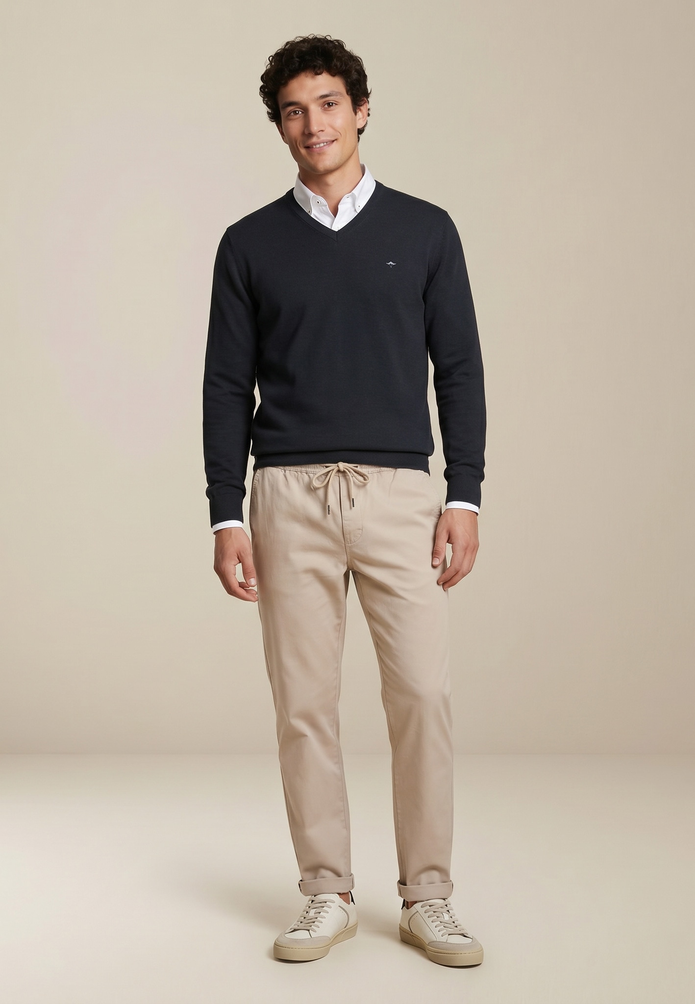 FYNCH-HATTON Pull en tricot »FYNCH-HATTON Pullover mit V-Kragen« aus Baumwolle, mit V-Ausschnitt, bequeme Passform