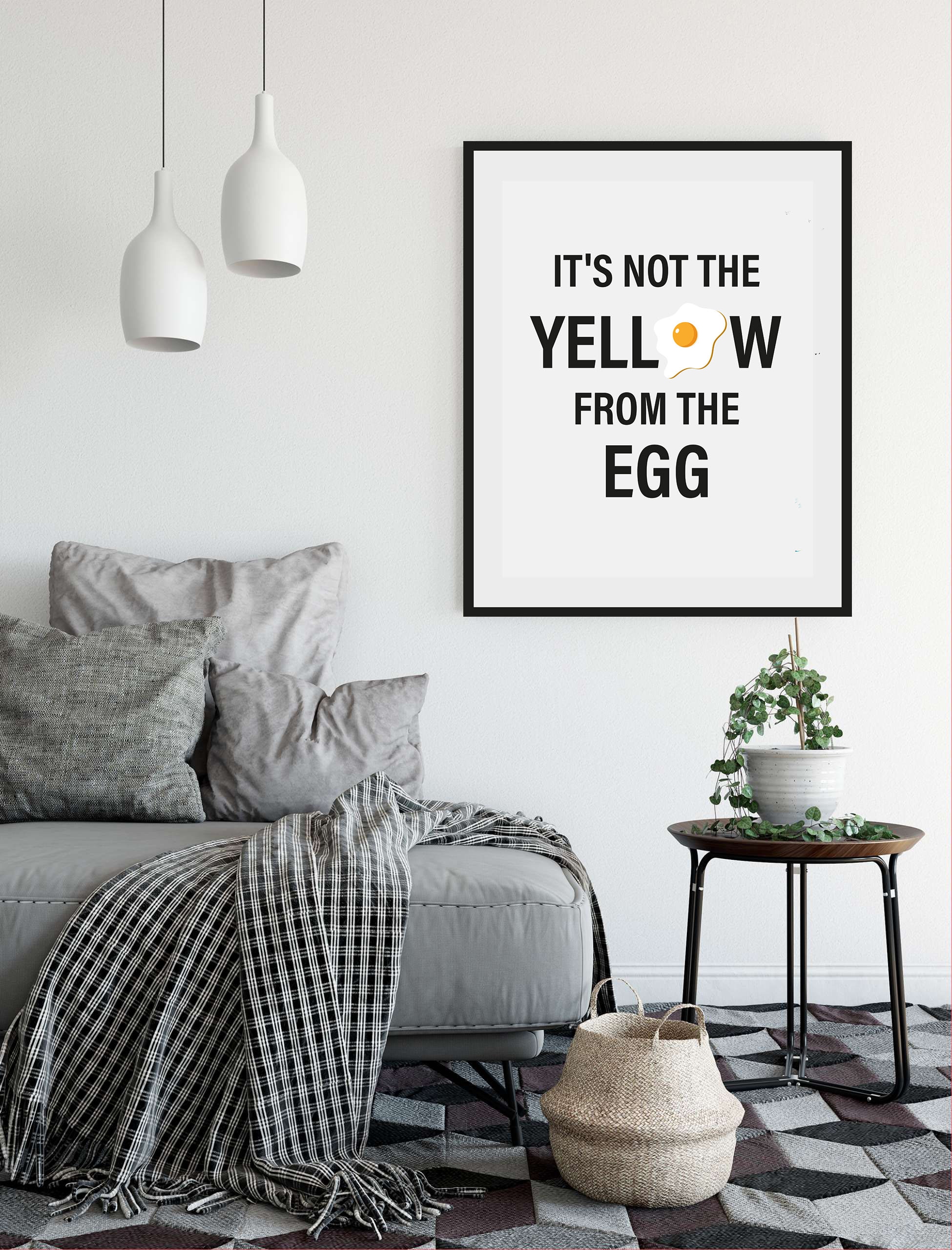 Image of queence Bild "ITS NOT THE YELLOW FROM THE EGG" Humor Schriftzug Schwarz-Weiss Sprüche & Texte 1 Stk. tlg. HD Premium Poster-Druck inkl. Holzrahmen