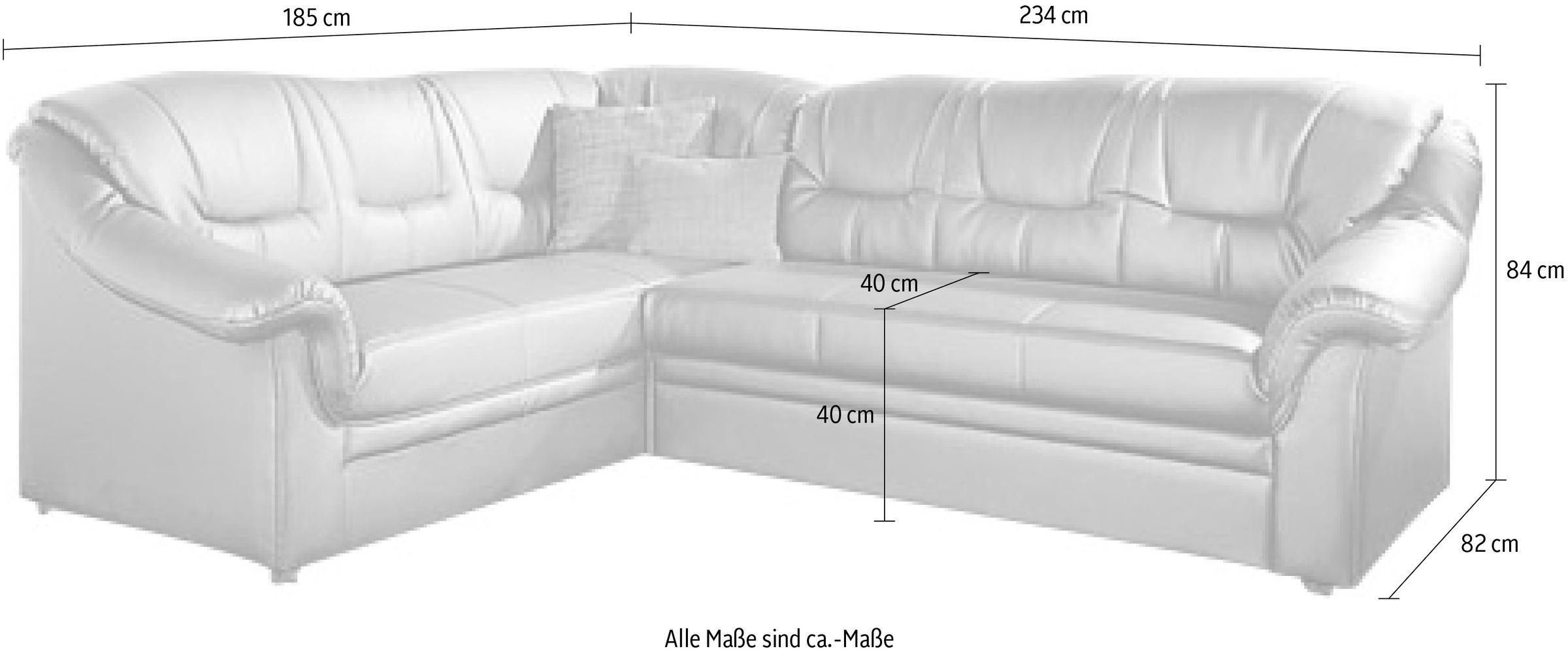 DOMO collection Ecksofa "Montana, zeitlose Rückensteppung, bequeme Armlehnen, B.234cm, L-Form" wahlweise mit Bettfunktion