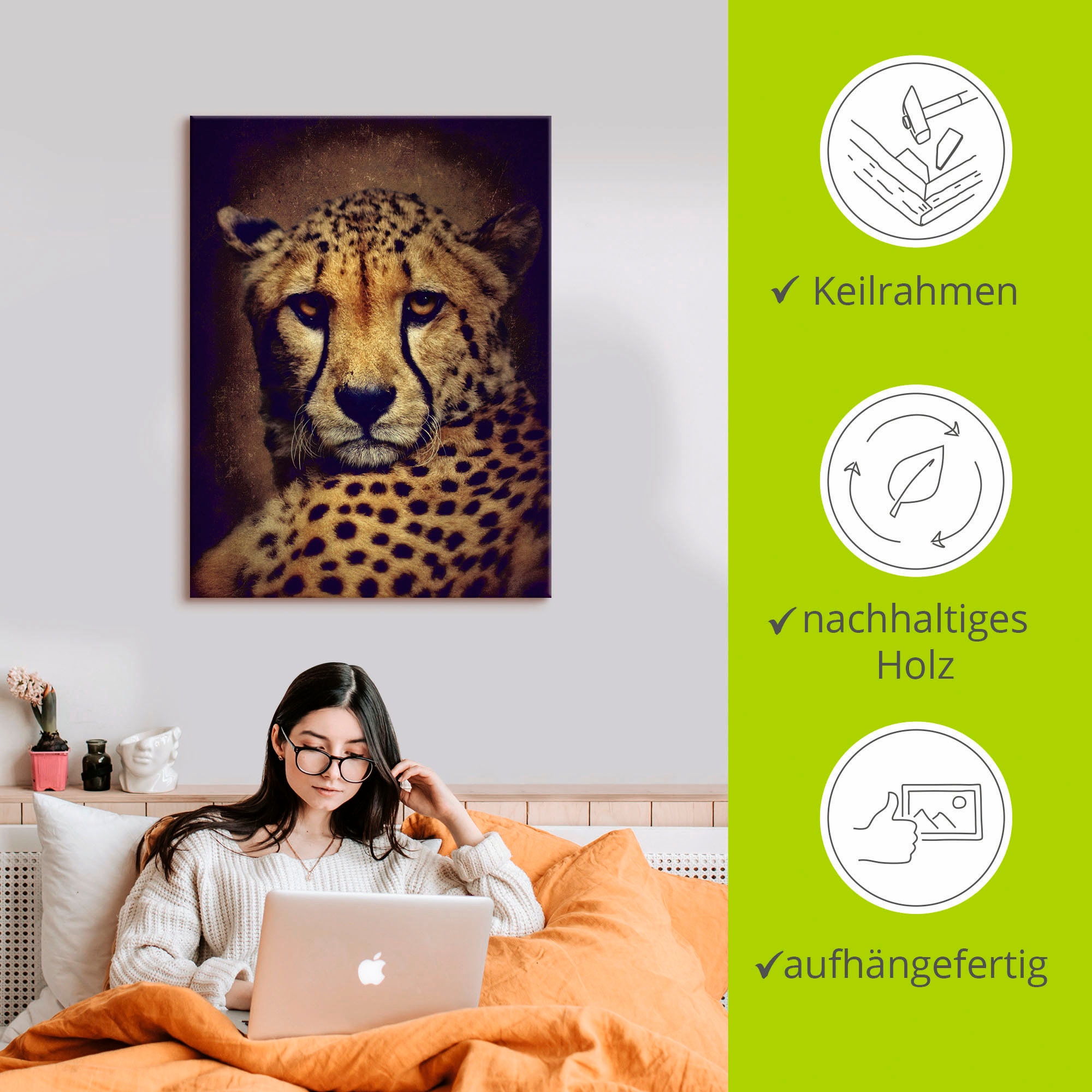 Artland Tableau sur toile »Gepard« 1 cuis tlg. auf Holzrahmen gespannt