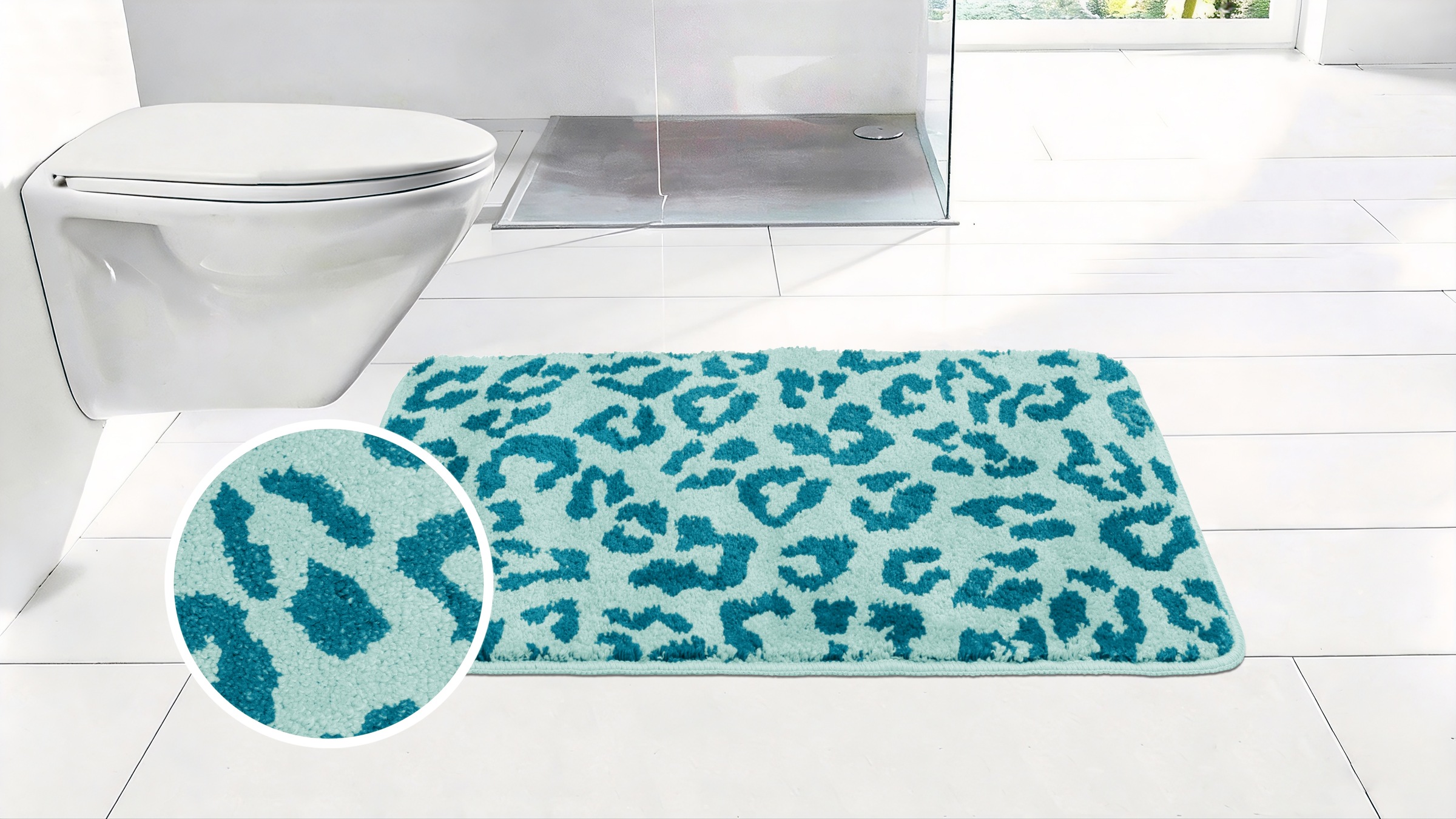 Image of GOODproduct Badematte "Anna Leo, Badvorleger, Badezimmer Teppich, Duschvorleger" Höhe 15 mm rutschhemmend beschichtet fussbodenheizungsgeeignet schnell trocknend mit Animal Print, modernes Muster, Leo, weich