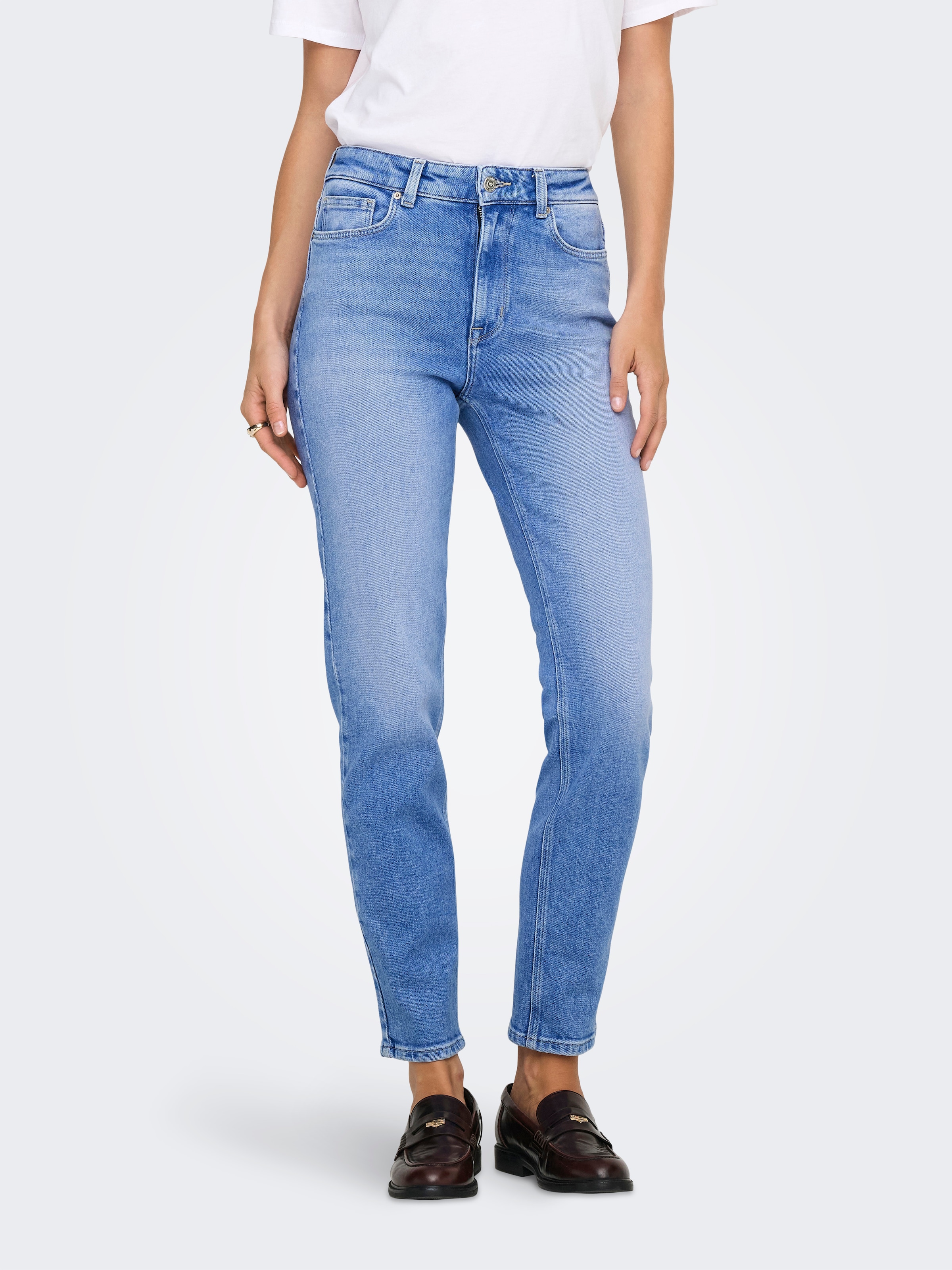 Image of ONLY Straight-Jeans "ONLEMILY STRETCH HW ST AK DNM REA053NOOS" knöchellang, gerade Form, helle Waschung