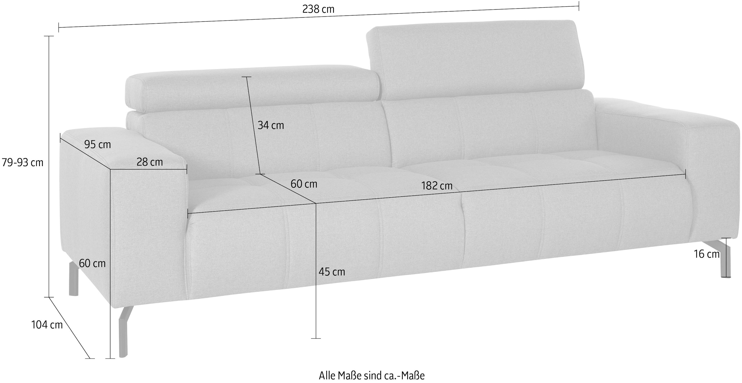 DOMO collection 2,5-places »Cunelli , moderne Sitznähte als Designelement, fester Sitzkomfort« whlw. verstellbare Kopfteile, passend für gängige Saugroboter
