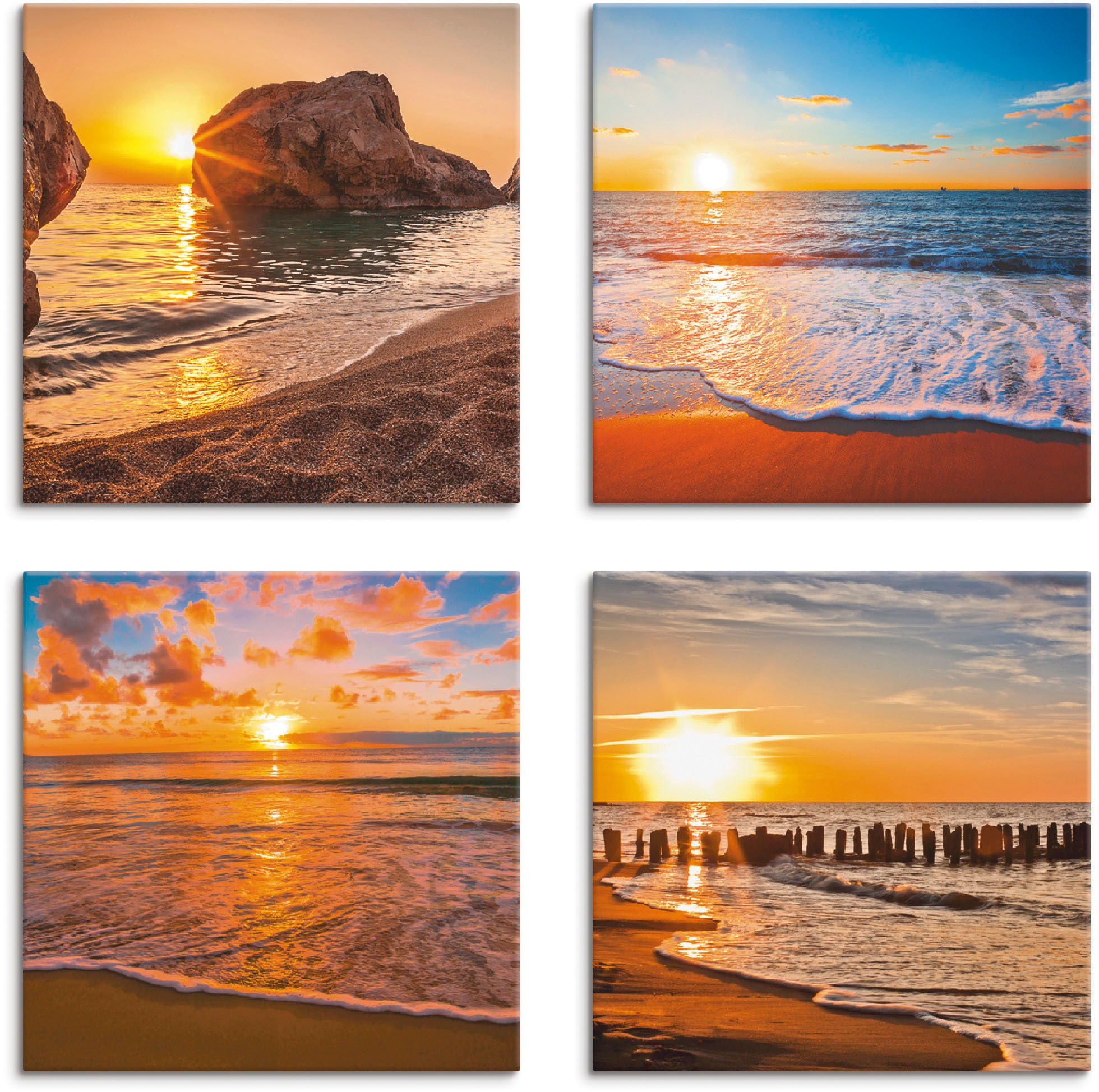 Artland Leinwandbild »Sonnenuntergänge am (4 Sonnenaufgang Meer«, Strand & Grössen St.), kaufen 4er Set, & bequem -untergang, verschiedene