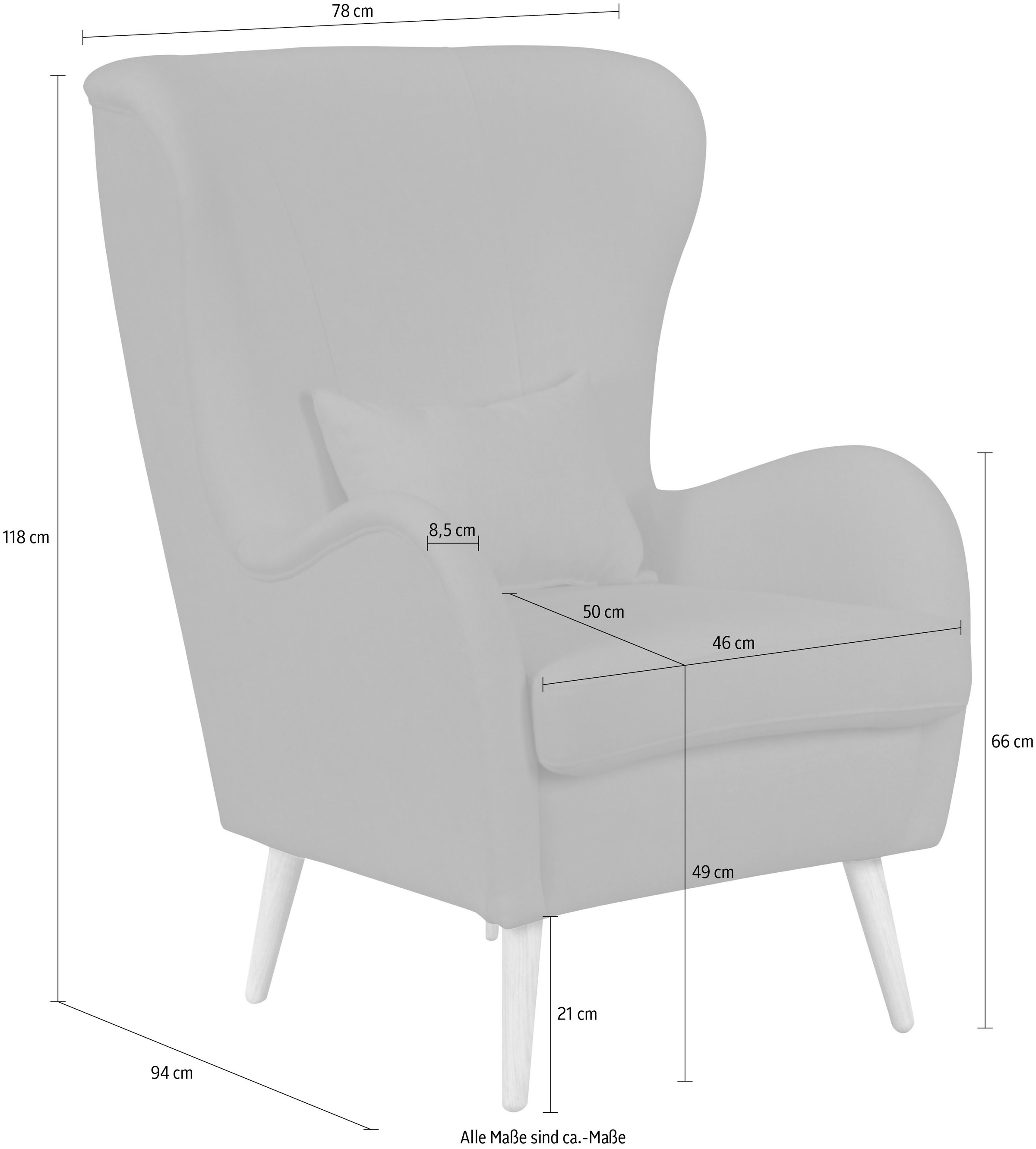 Guido Maria Kretschmer Home&Living Sessel »Salla«, wahlweise mit oder ohne Hocker; grosser Sessel: Masse B/T/H: 78/94/118cm