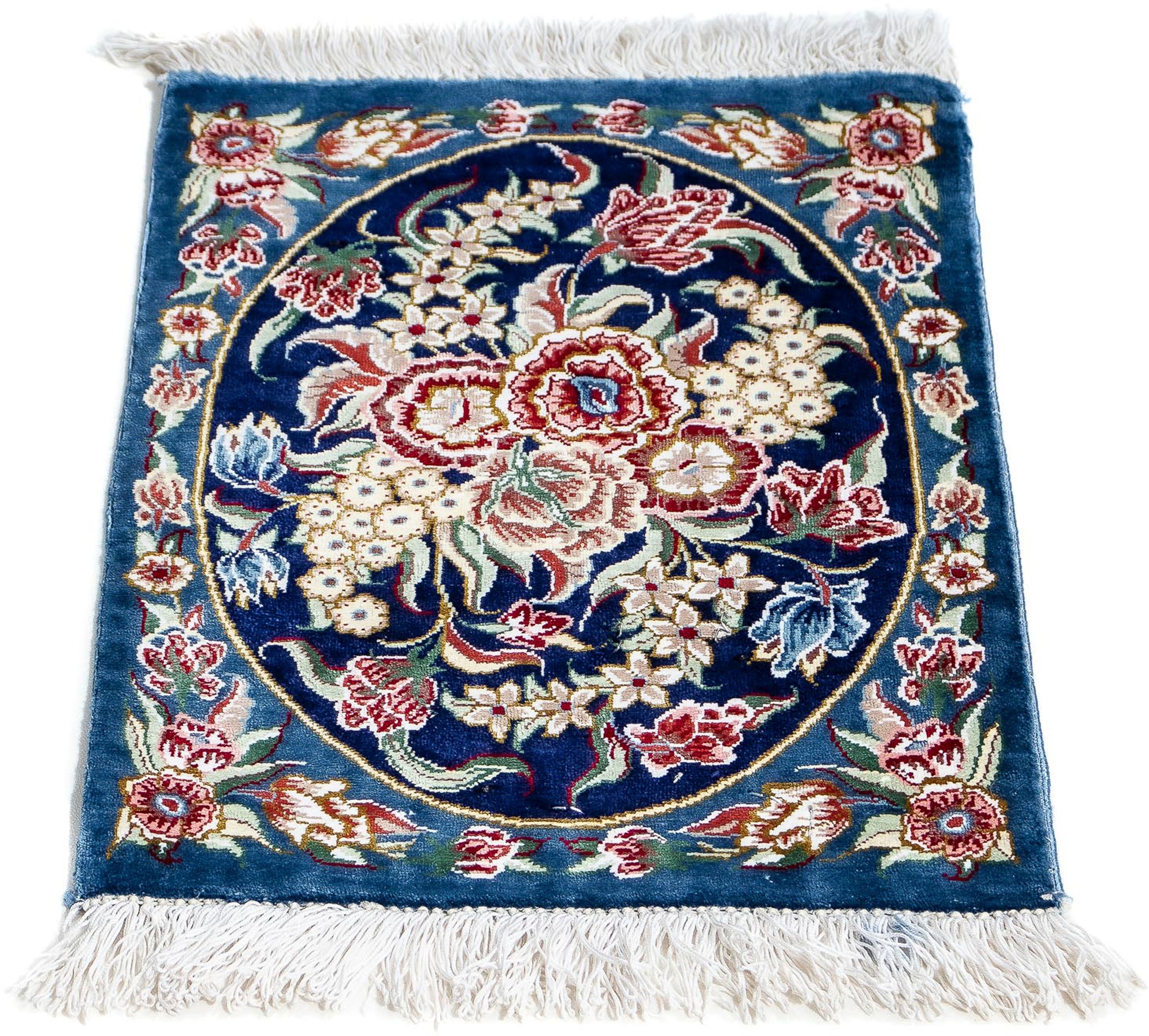 Image of morgenland Seidenteppich »Seidenteppich - Ghom Seide - Premium - 40 x 28 cm - dunkelblau«, rechteckig, 10 mm Höhe, Wohnzimmer, Handgeknüpft, Einzelstück mit Zertifikat bei Ackermann Versand Schweiz