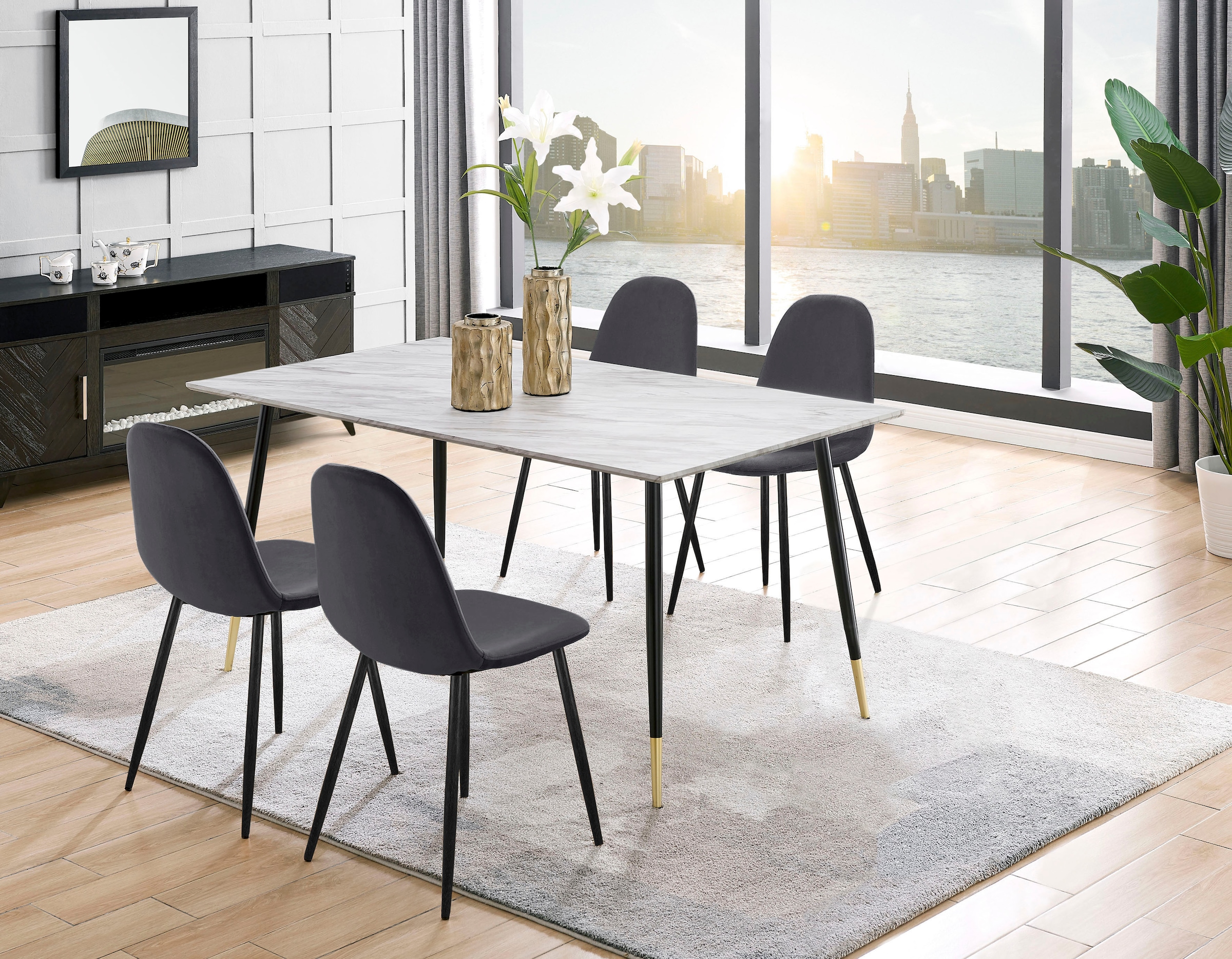 GOODproduct Essgruppe »Eadwine,  Tisch plus 4 Stühle, Sitzgruppe« Esstisch plus 4 Esszimmerstühle, 