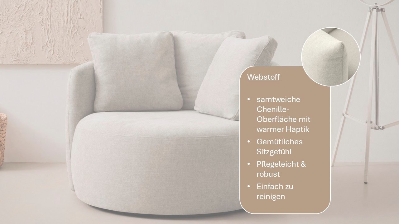 GOODproduct Sessel »Kaarl, moderner Rundsessel, Loungesessel, Loveseat« Webstoff, in fünf Farben, inkl. Rückenkissen, zeitloses Design