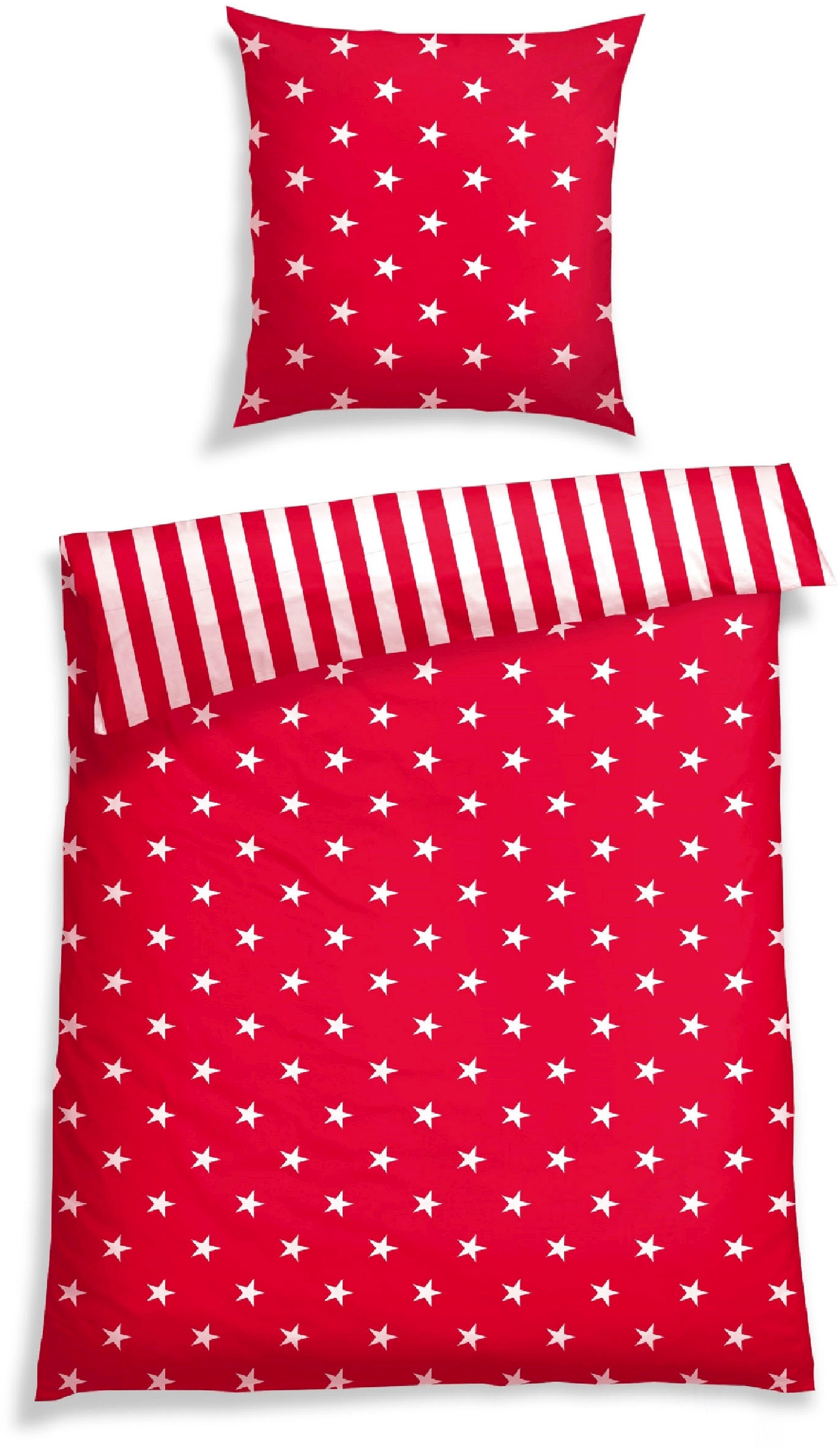 Image of Schiesser Wendebettwäsche "Stars & Stripes aus weicher Baumwolle mit Sternenprint" 2 Stk. MADE IN GREEN by OEKO-TEX-zertifiziert