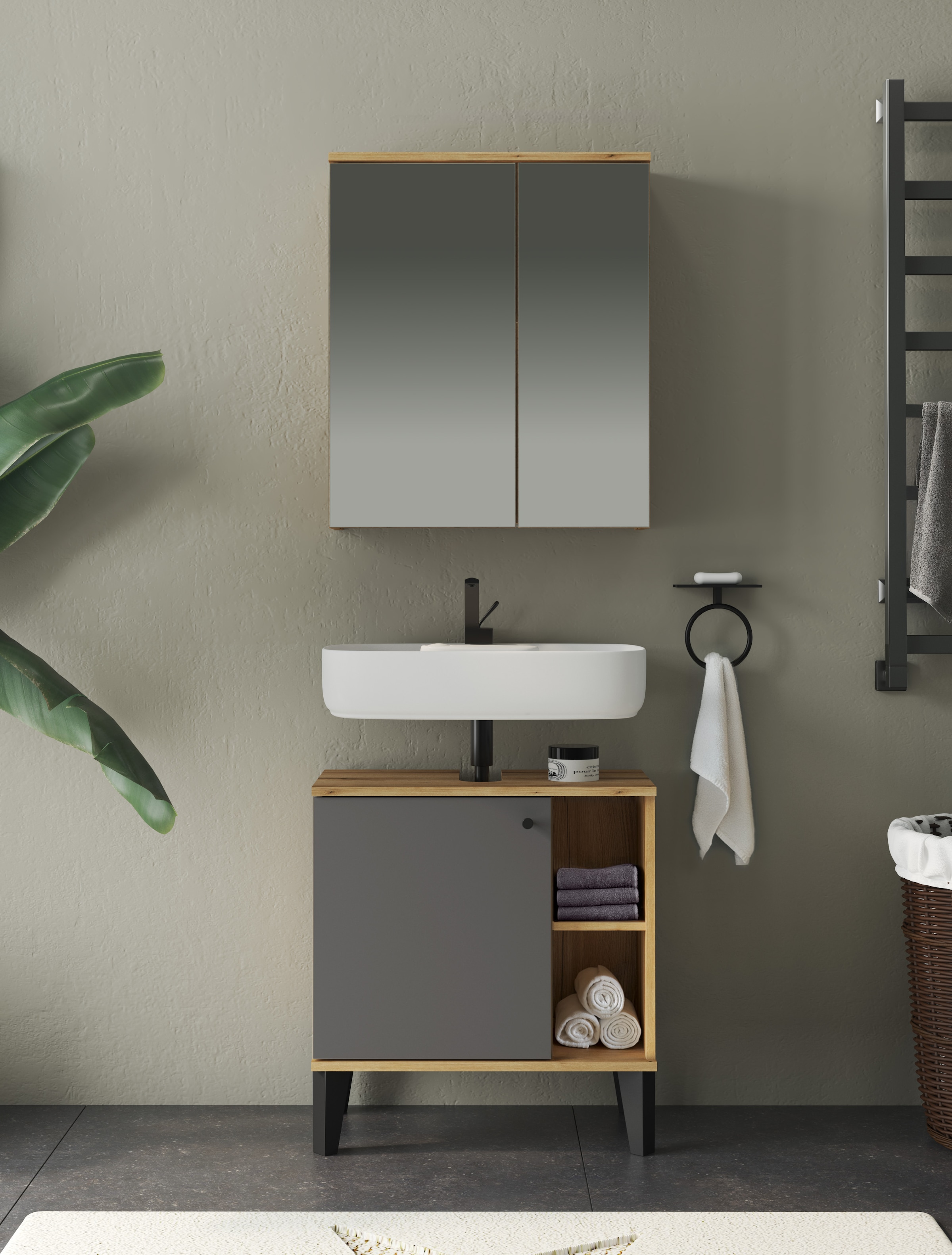 INOSIGN Badmöbel-Set »OSLO, Bad im skandinavischen Design, 2-teiliges Badezimmer« Set, 2 Stk. tlg.