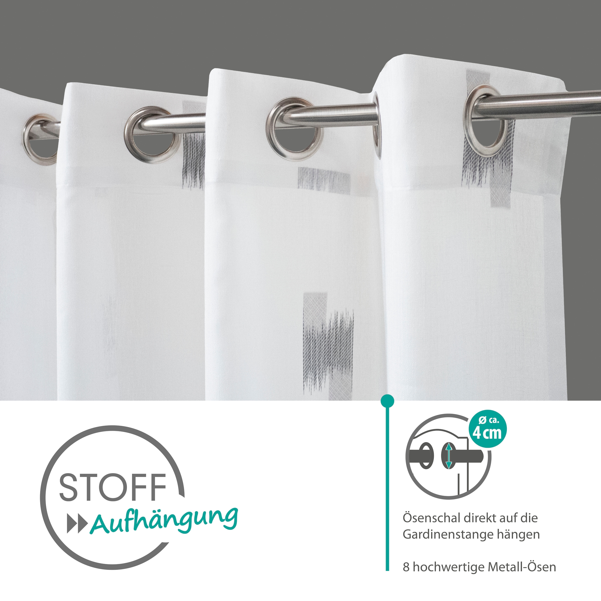 decolife Gardine »Toja« Ösen 1 Stk. tlg. Ösenschal weiss mit grauem Print