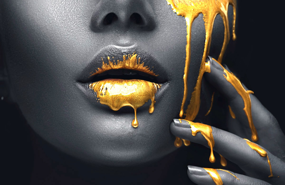Image of Papermoon Fototapete "GOLDENE LIPPEN-SCHMUCK ART DESIGN ABSTRAKT MUSTER KUNST"
