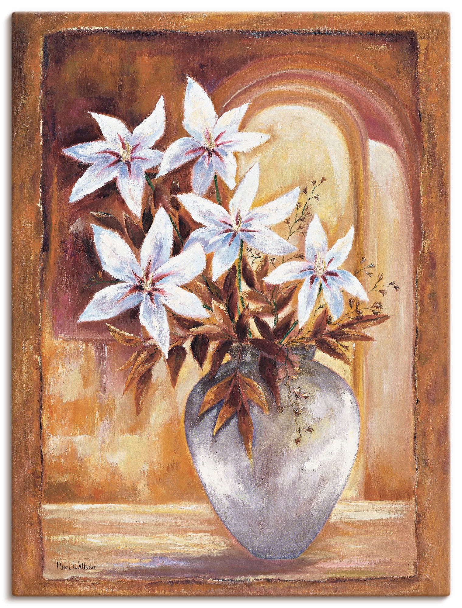 Image of Artland Leinwandbild "Weisse Blumen in Vase II" Blumen 1 Stk. tlg. auf Holzrahmen gespannt