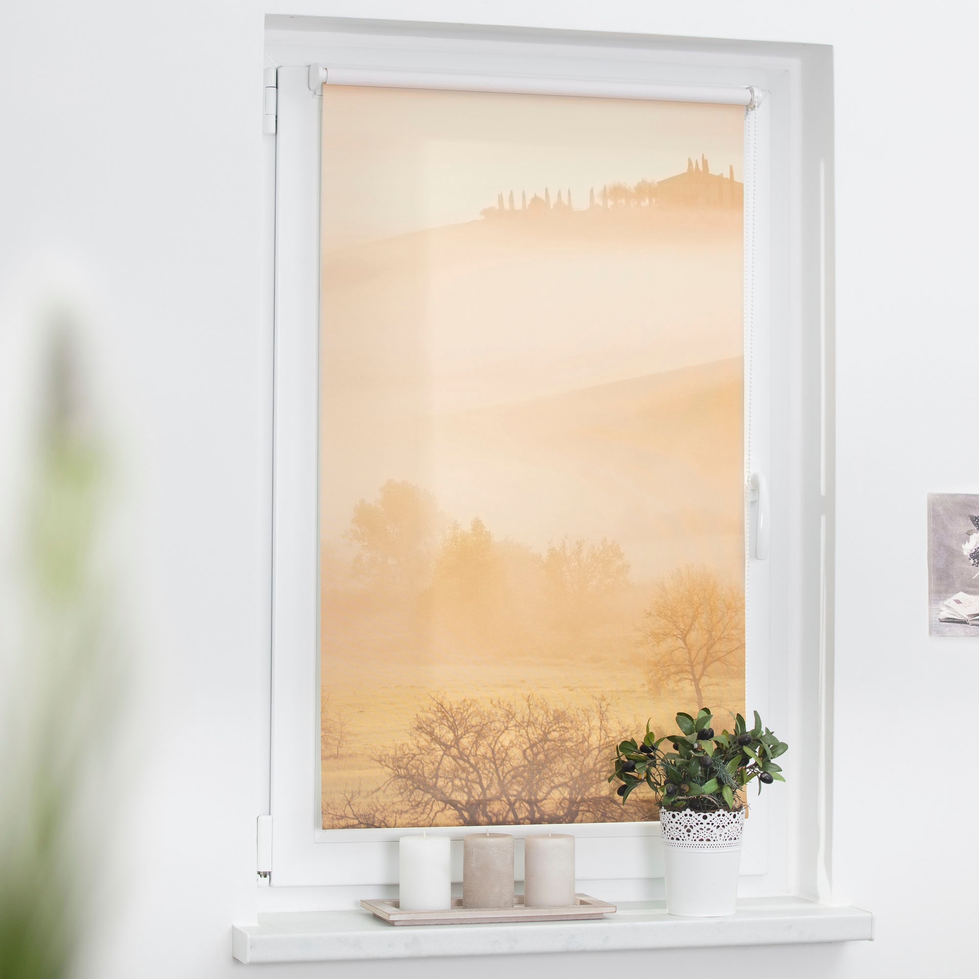 LICHTBLICK ORIGINAL Store à tirage latéral »Rollo Klemmfix, ohne Bohren, Verdunkelung, Toskana - Orange Braun« verdunkelnd freihängend