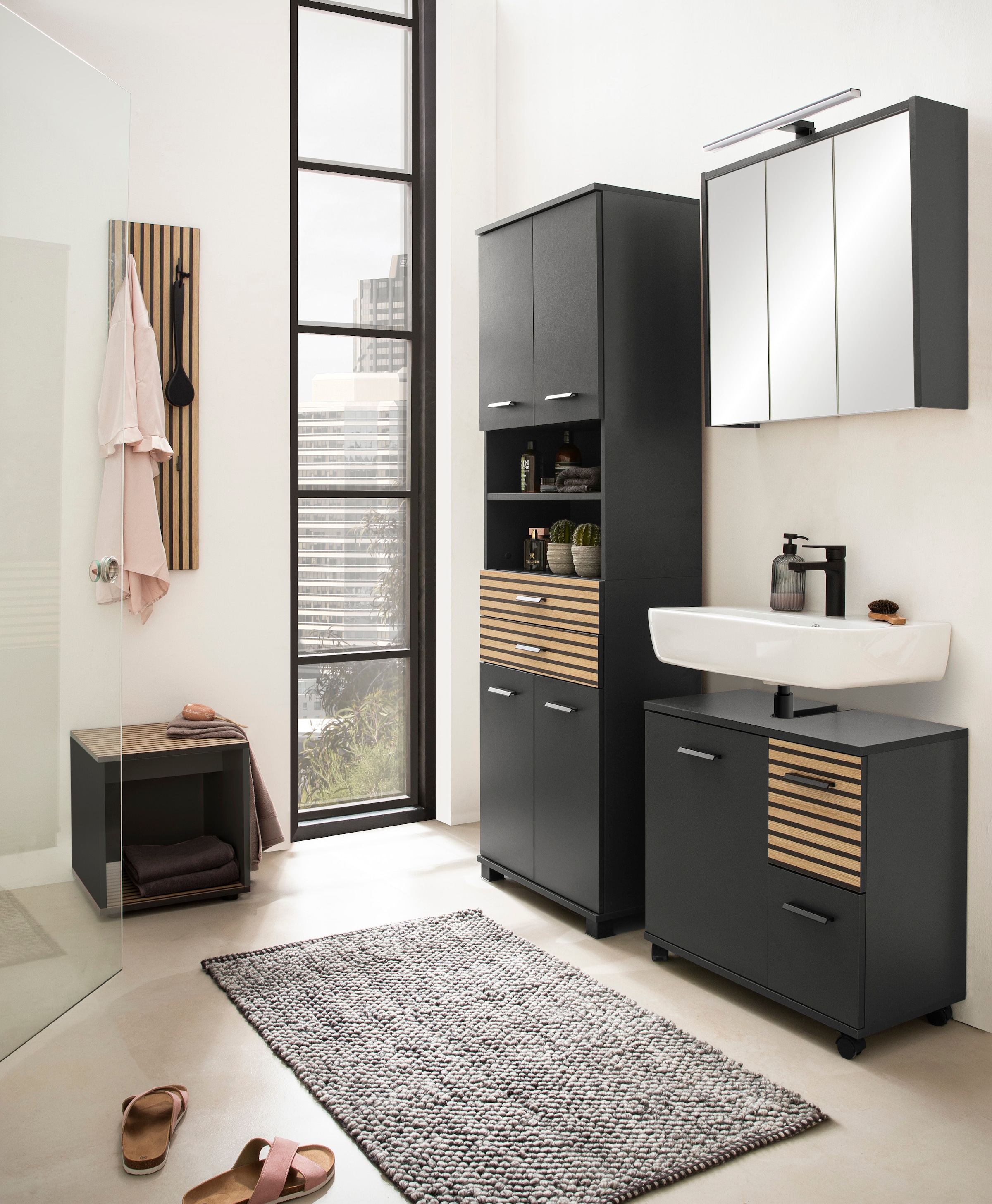 Home affaire Garderobenpaneel »Katta, Breite 24 cm« Akustikplattenoptik, Kleiderhaken aus Metall