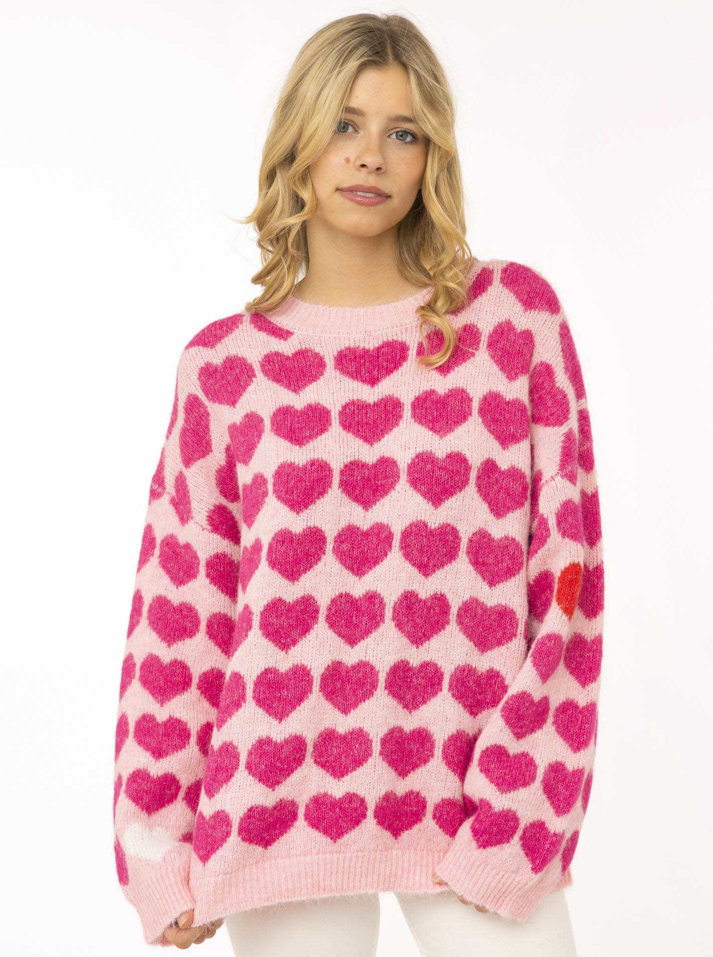 Zwillingsherz Strickpullover »"HEARTS"« oversize, Herzmuster, Rundhals, überschnittene Schultern, Strick
