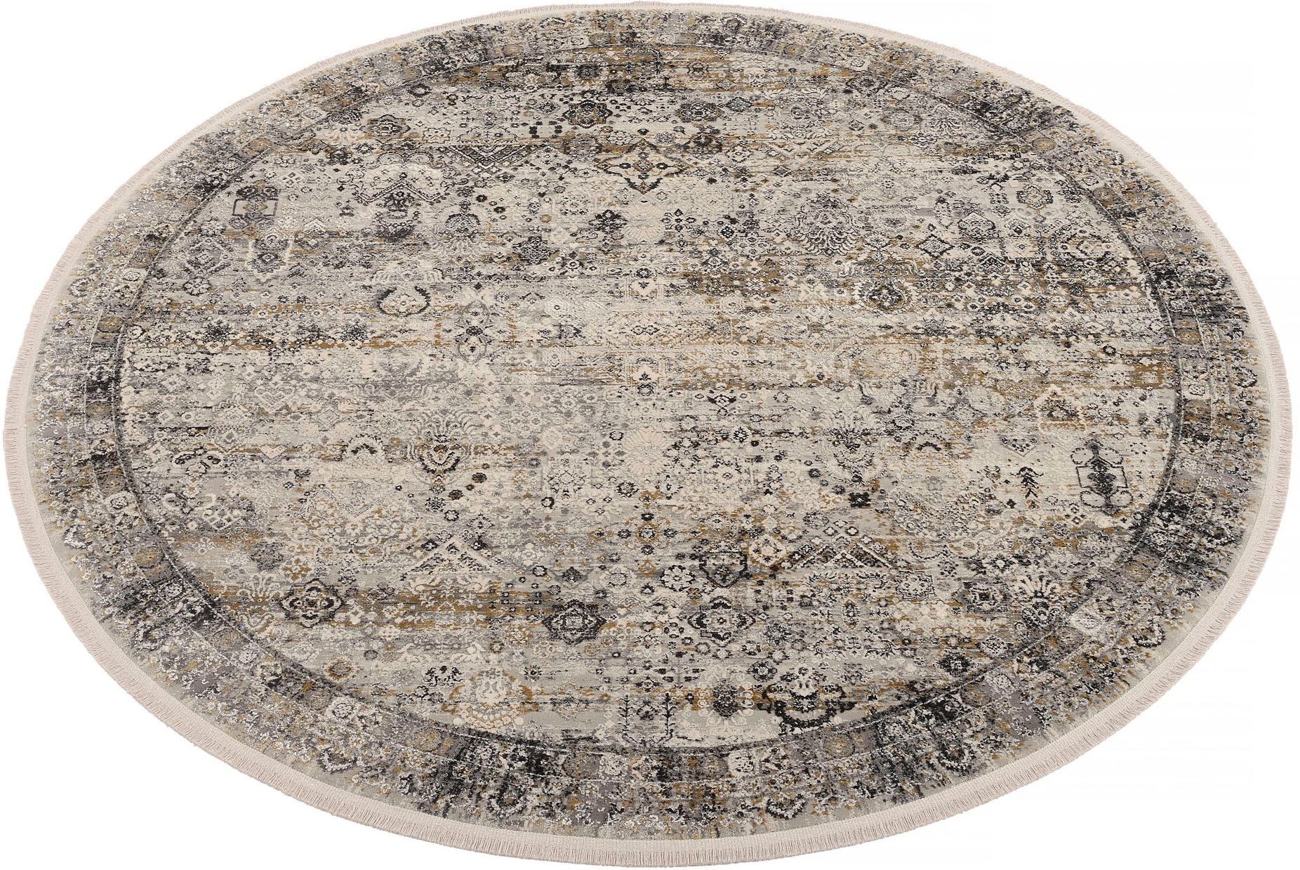 Image of OCI DIE TEPPICHMARKE Teppich "BESTSELLER TADI" rund 8 mm Höhe Glanz Viskose, mit Fransen, Hoch Tief Struktur, Vintage, Wohnzimmer