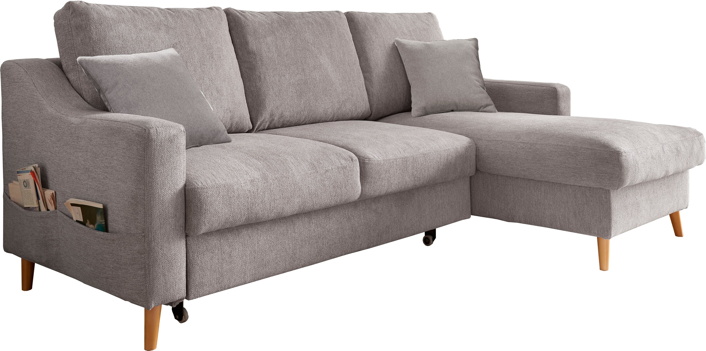 Home affaire Canapé d'angle »Valentina L-Form« 2 Zierkissen, mit Seitentasche, ausziehbarer Liegefläche, Bettkasten