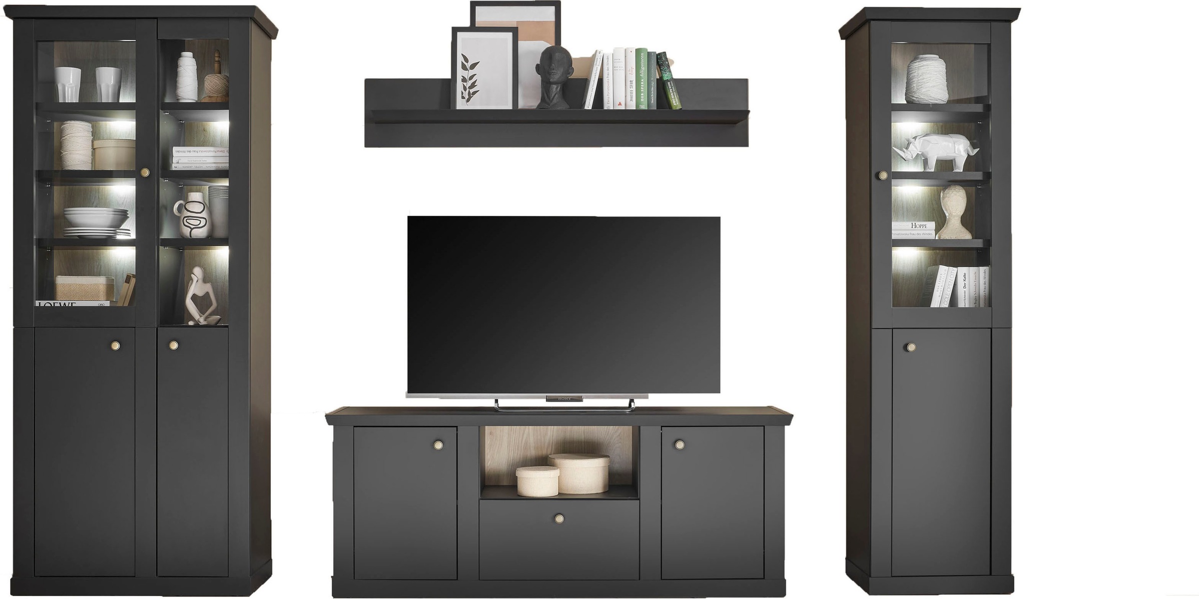 Home affaire Wohnwand »Lincoln, moderne Anbauwand, Komplettset im Landhausstil« Komplett-Set, 4 Stk. tlg.