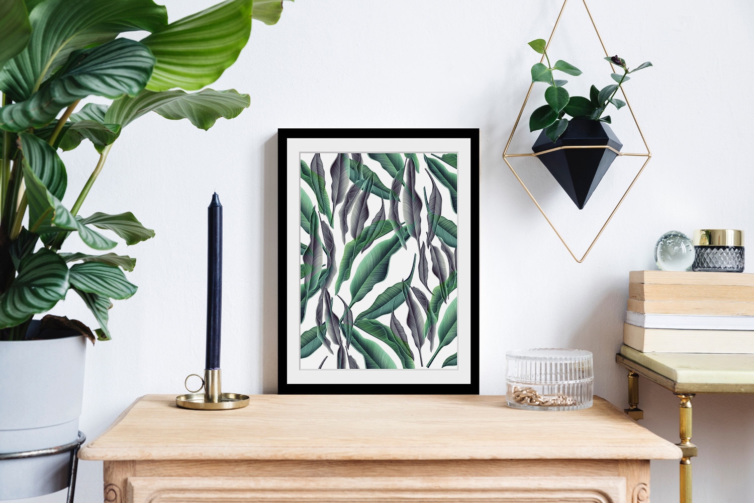 queence Bild »Julia«, Blätter-Pflanzen-Pflanzenbilder-Kunst, HD Premium Poster-Druck inkl. Holzrahmen